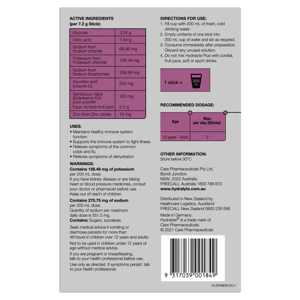 Thumbnail Hydralyte Plus Immunity Powder Sticks 10 Pack