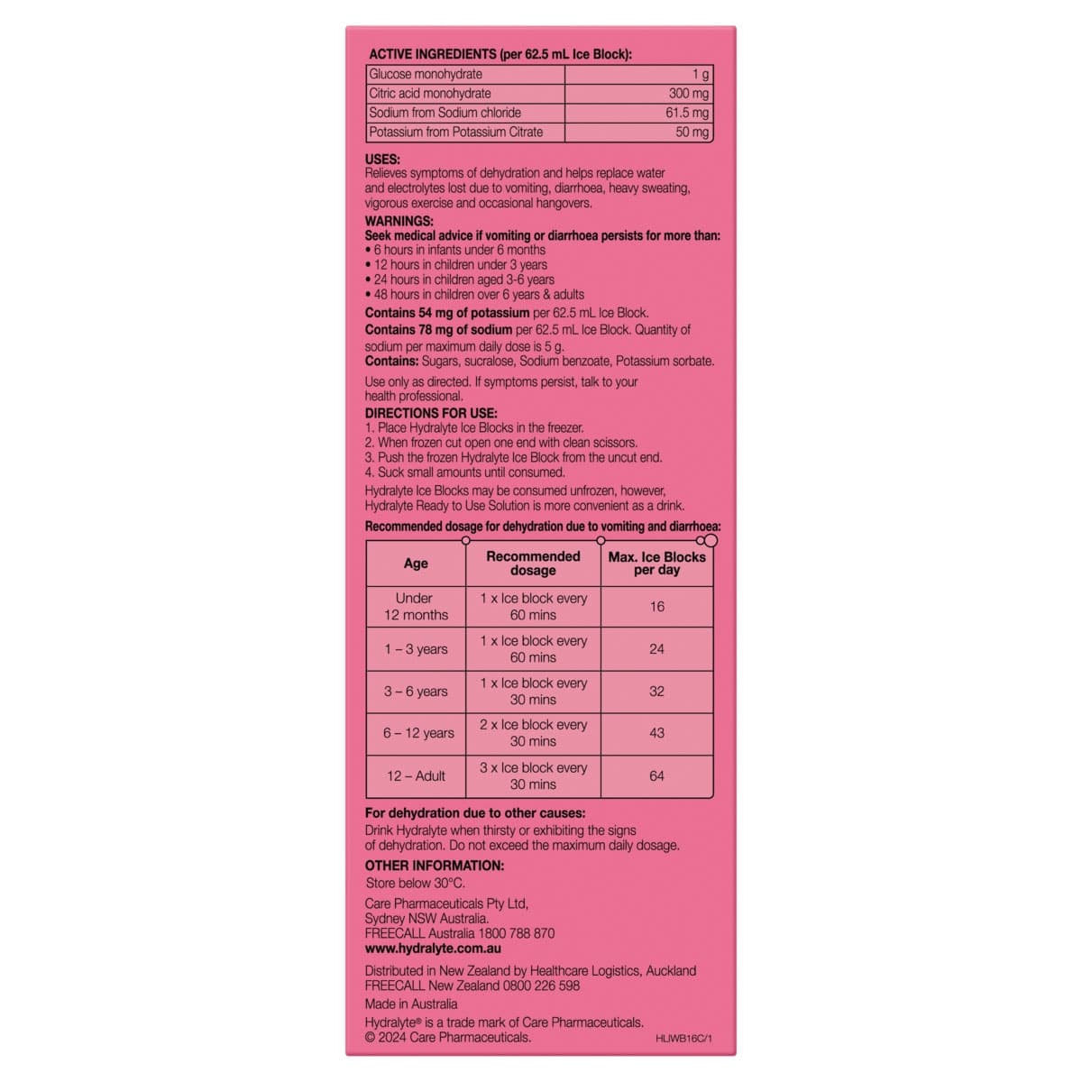Thumbnail Hydralyte Electrolyte Ice Blocks Watermelon Burst 16 Pack