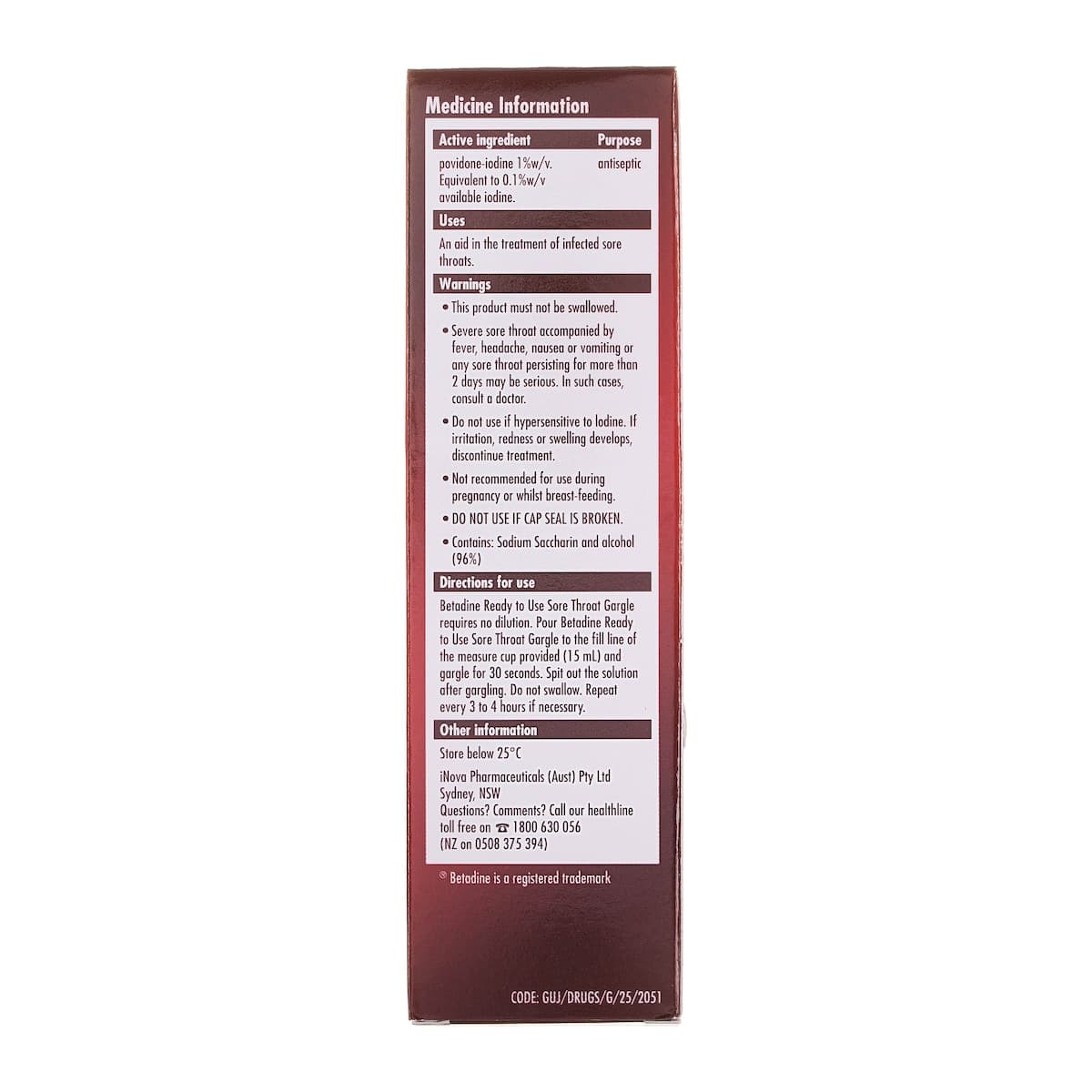 Thumbnail Betadine Ready to Use Sore Throat Gargle 120ml