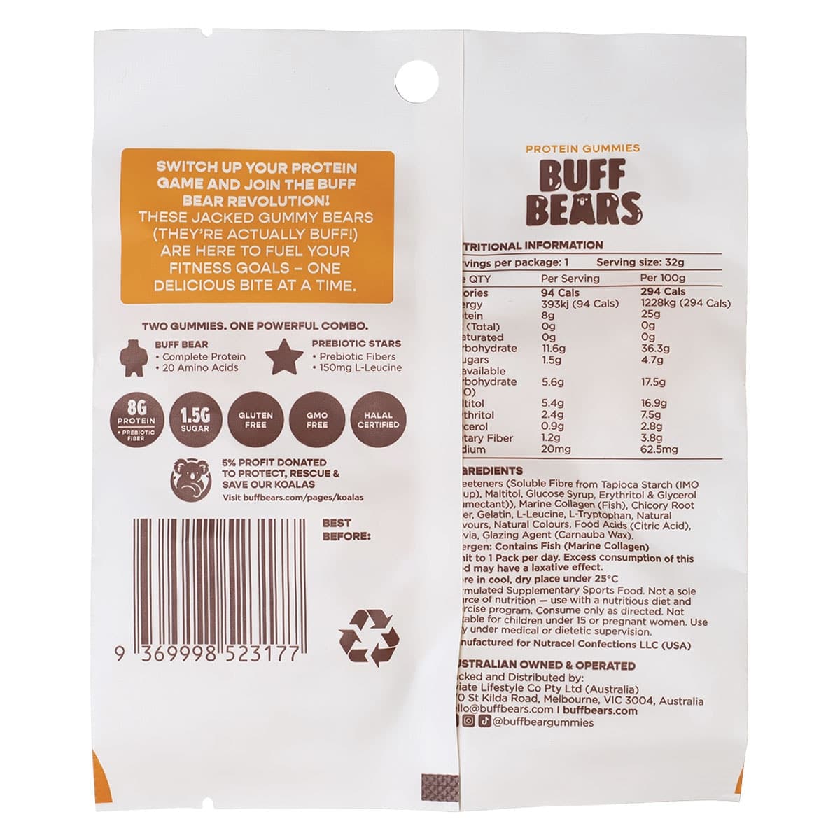 Thumbnail Buff Bears Protein Gummies Orange 32g