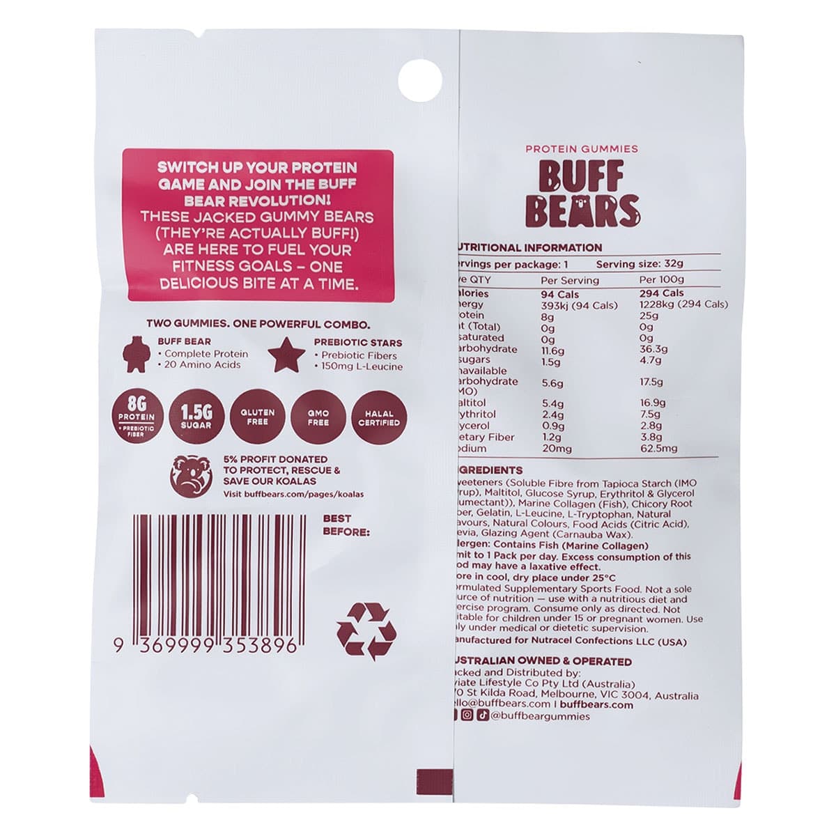 Thumbnail Buff Bears Protein Gummies Pink Lemonade 32g