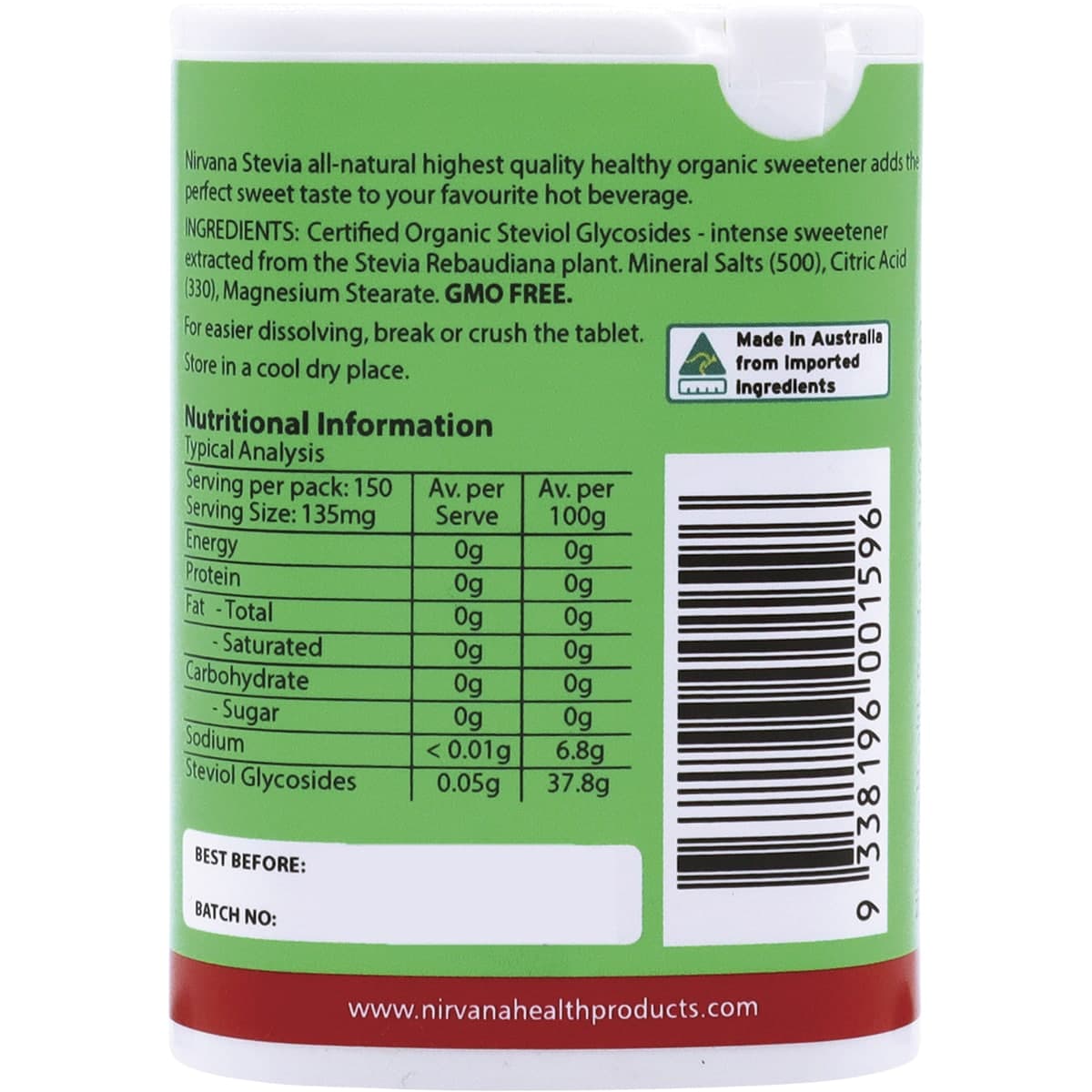 Thumbnail Nirvana Organics Stevia 150 Tablets