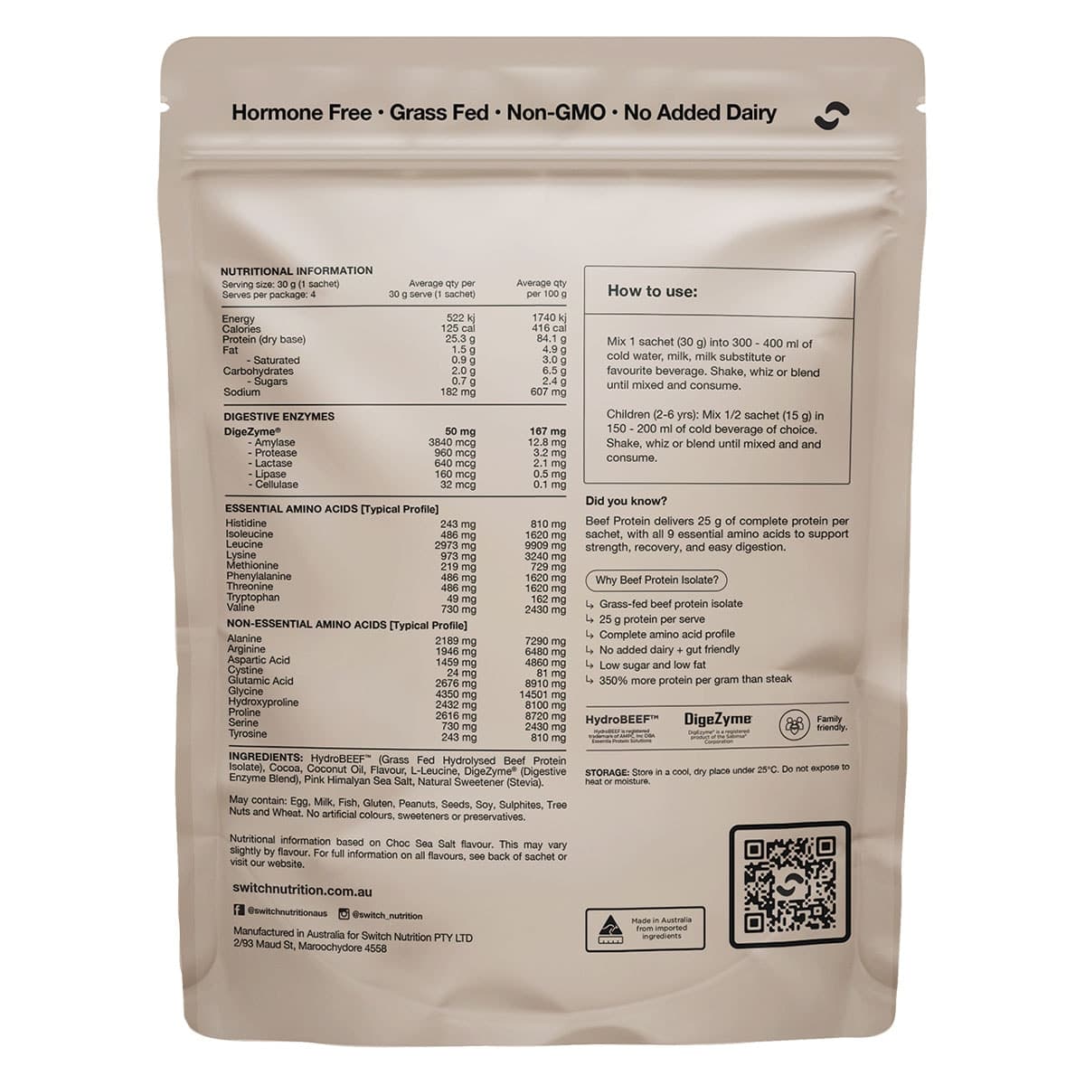 Thumbnail Switch Nutrition Beef Protein Isolate Sample Pouch 30g