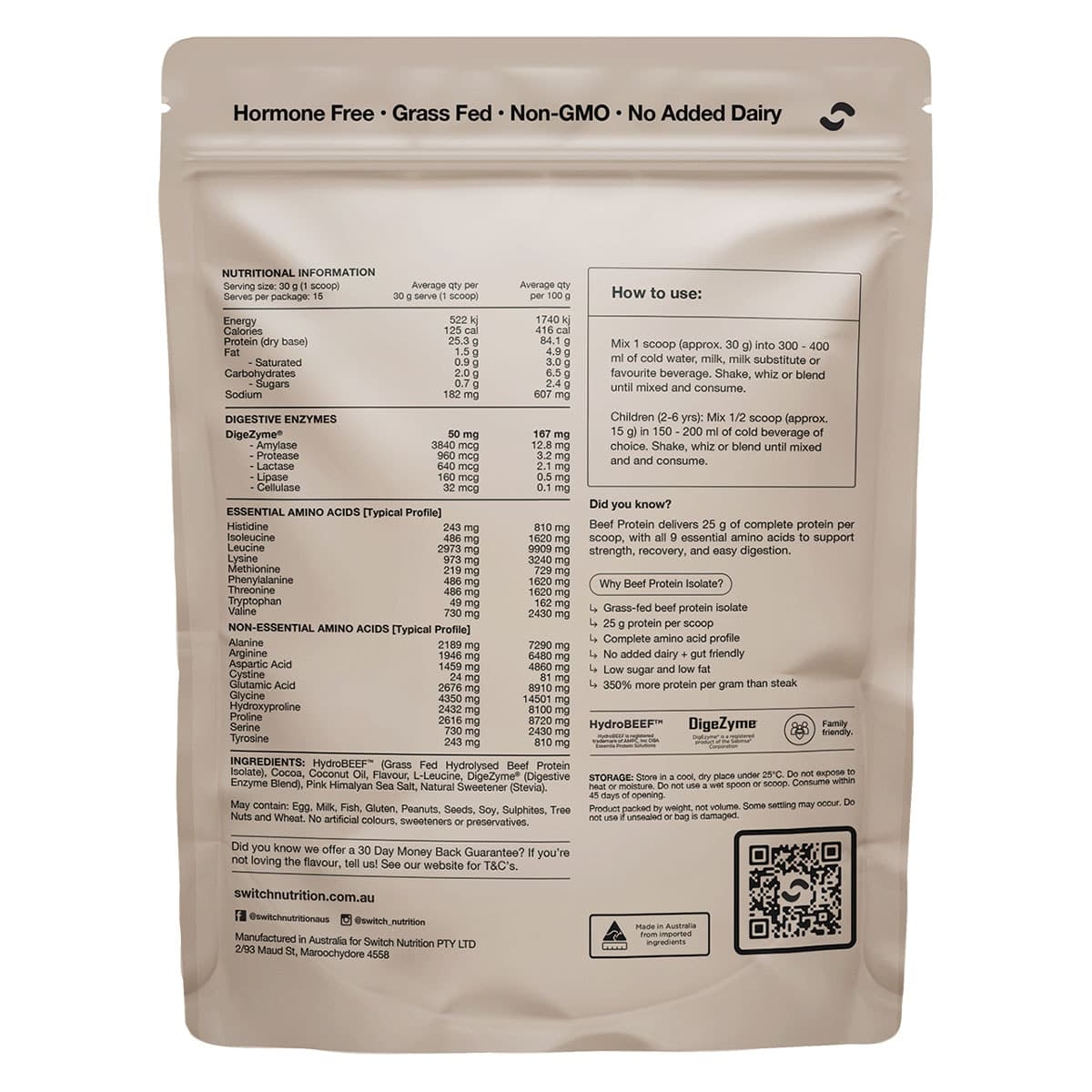 Thumbnail Switch Nutrition Beef Protein Isolate Chocolate Sea Salt 450g