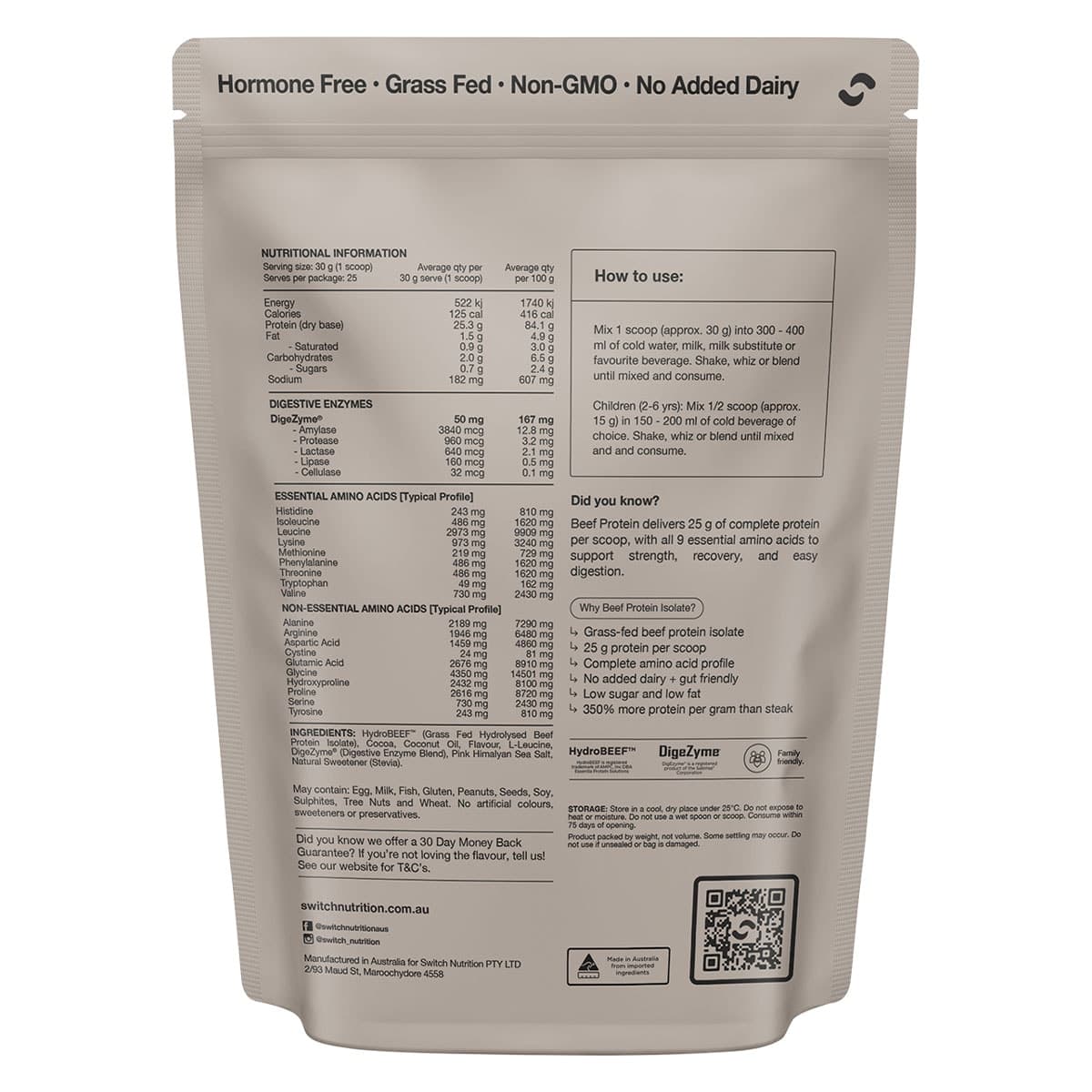 Thumbnail Switch Nutrition Beef Protein Isolate Chocolate Sea Salt 750g