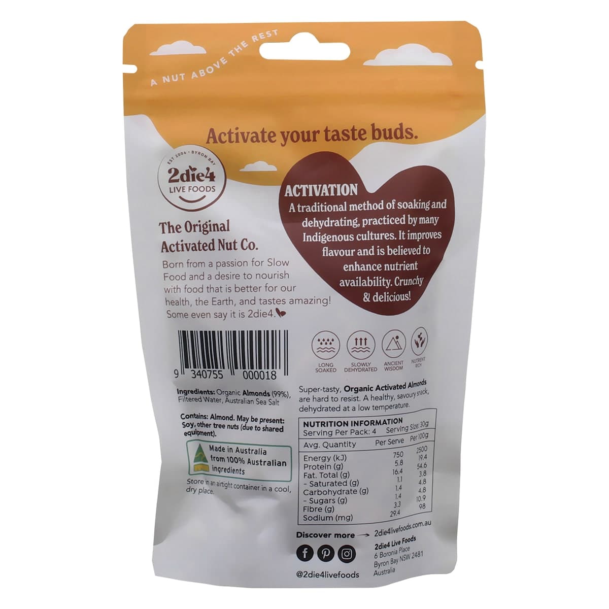 Thumbnail 2Die4 Live Foods Organic Activated Almonds 120g