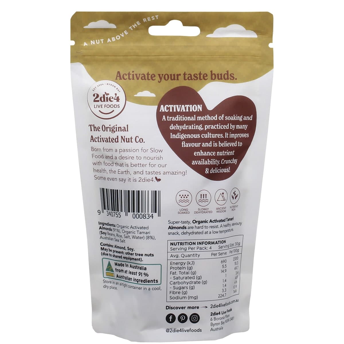 Thumbnail 2Die4 Live Foods Organic Activated Vegan Tamari Almonds 120g