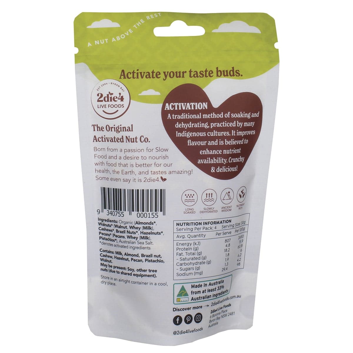 Thumbnail 2Die4 Live Foods Organic Activated Mixed Nuts with Fresh Whey 120g