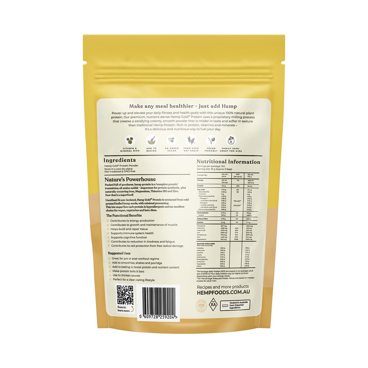 Thumbnail Hemp Foods Australia Organic Hemp Gold Protein 450g