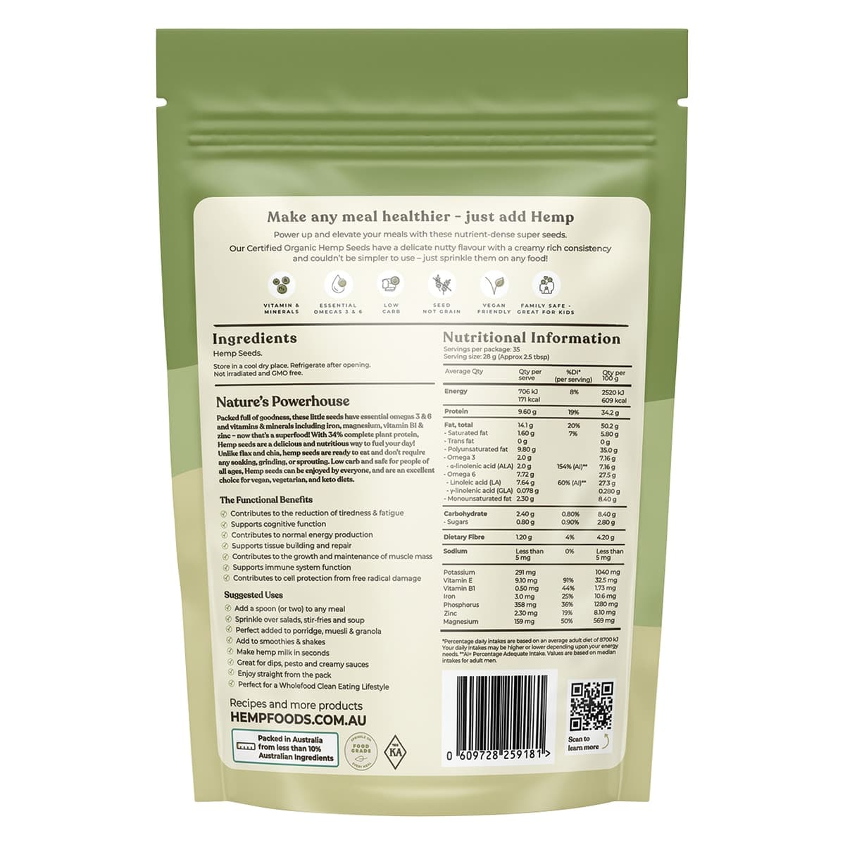 Thumbnail Hemp Foods Australia Organic Hulled Hemp Seeds 1kg