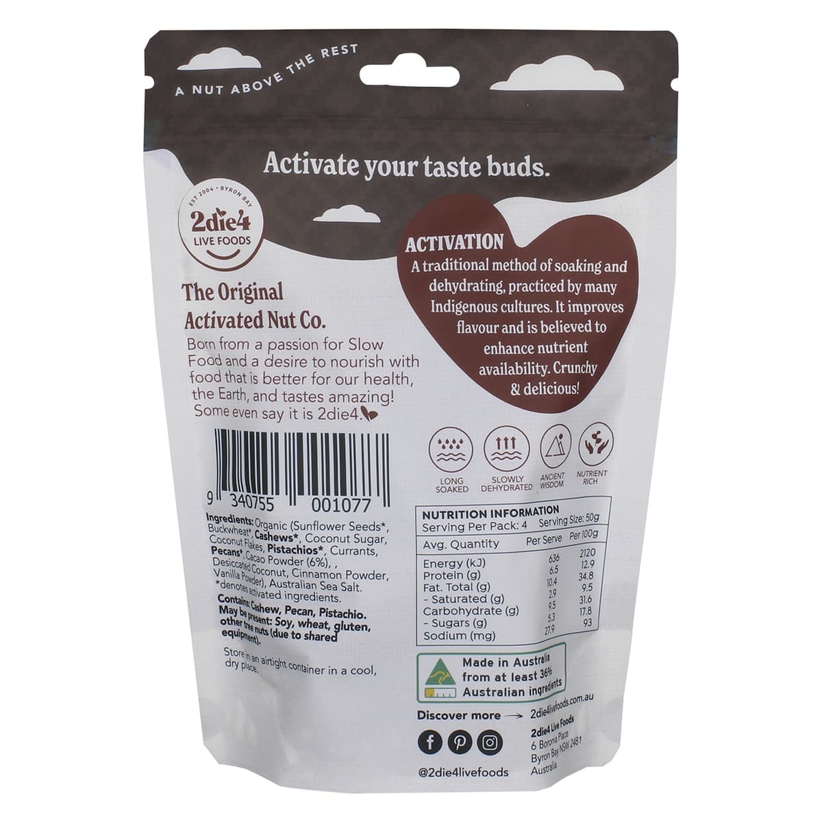 Thumbnail 2Die4 Live Foods Organic Activated Holy Cacao Granola Clusters 200g