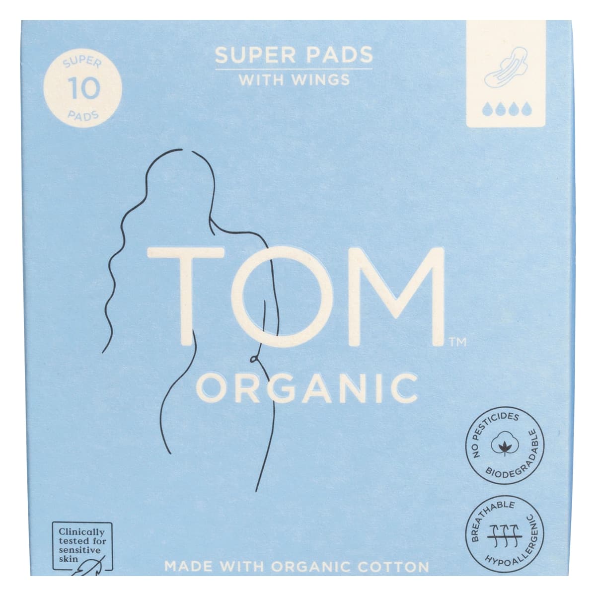 Tom Organic Cotton Pads with Wings Super 10 Pack