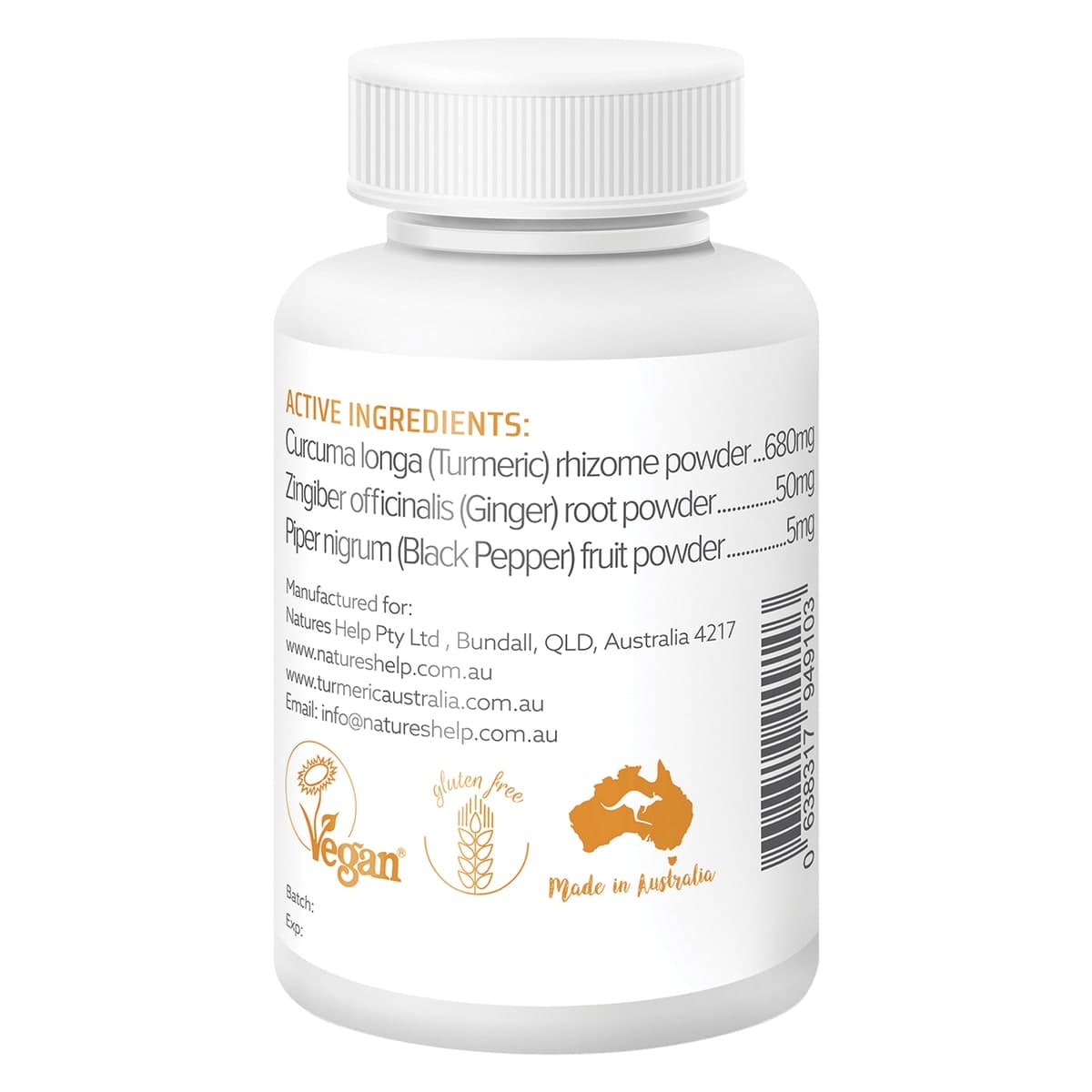 Thumbnail Nature's Help Organic Turmeric with Black Pepper and Ginger 120 Capsules