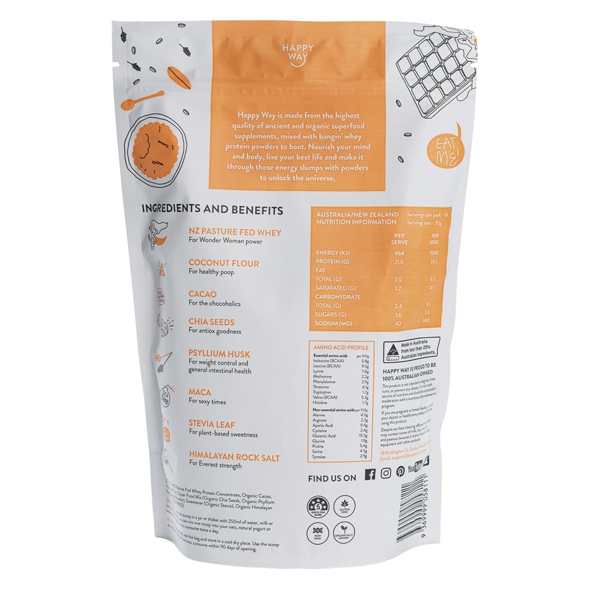 Thumbnail Happy Way Whey Protein Powder Chocolate 500g
