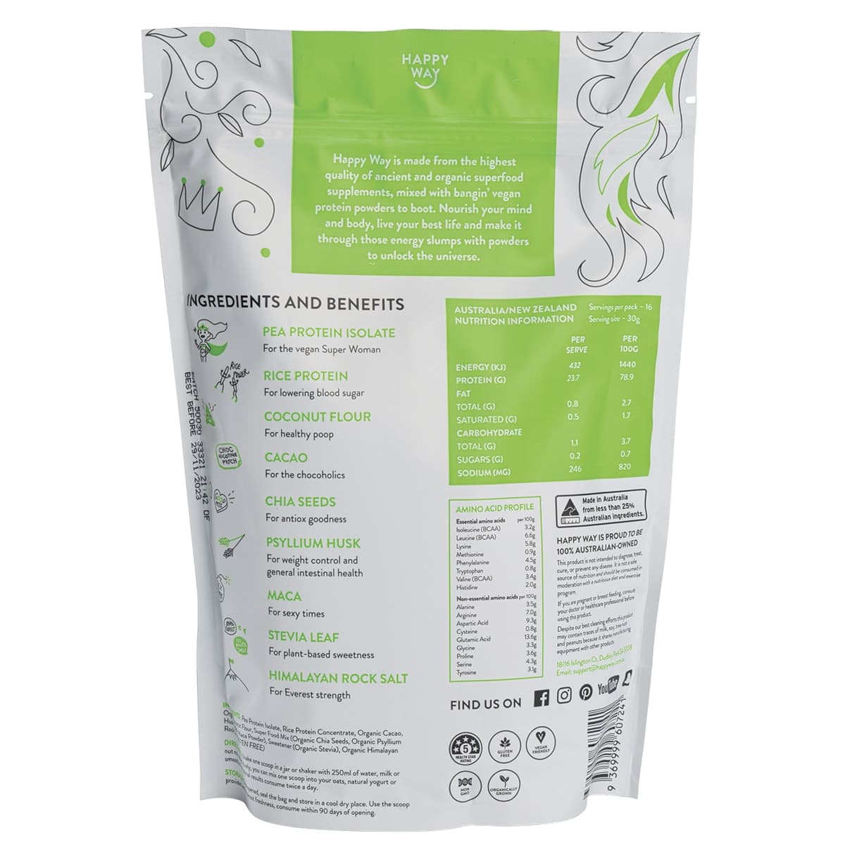 Thumbnail Happy Way Pea Protein Powder Chocolate 500g