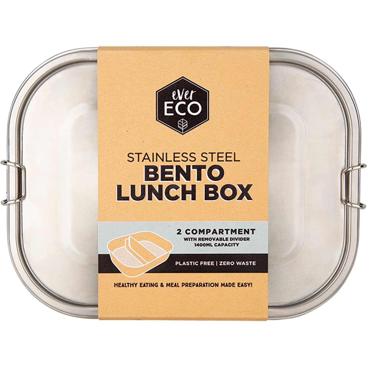 Thumbnail Ever Eco Stainless Steel Bento Lunch Box 2 Compartment 1400ml