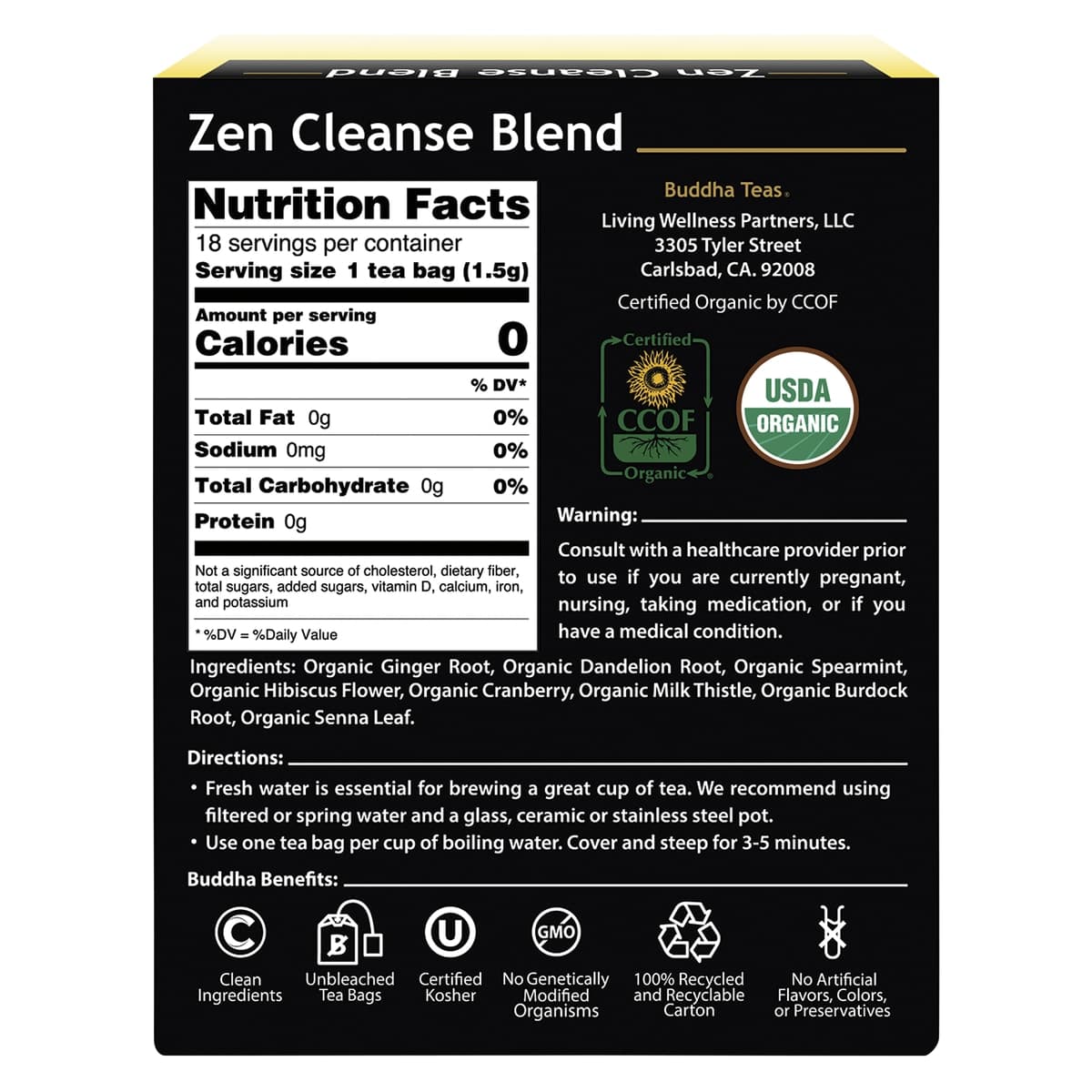 Thumbnail Buddha Teas Organic Herbal Zen Cleanse Blend Tea 18 Pack