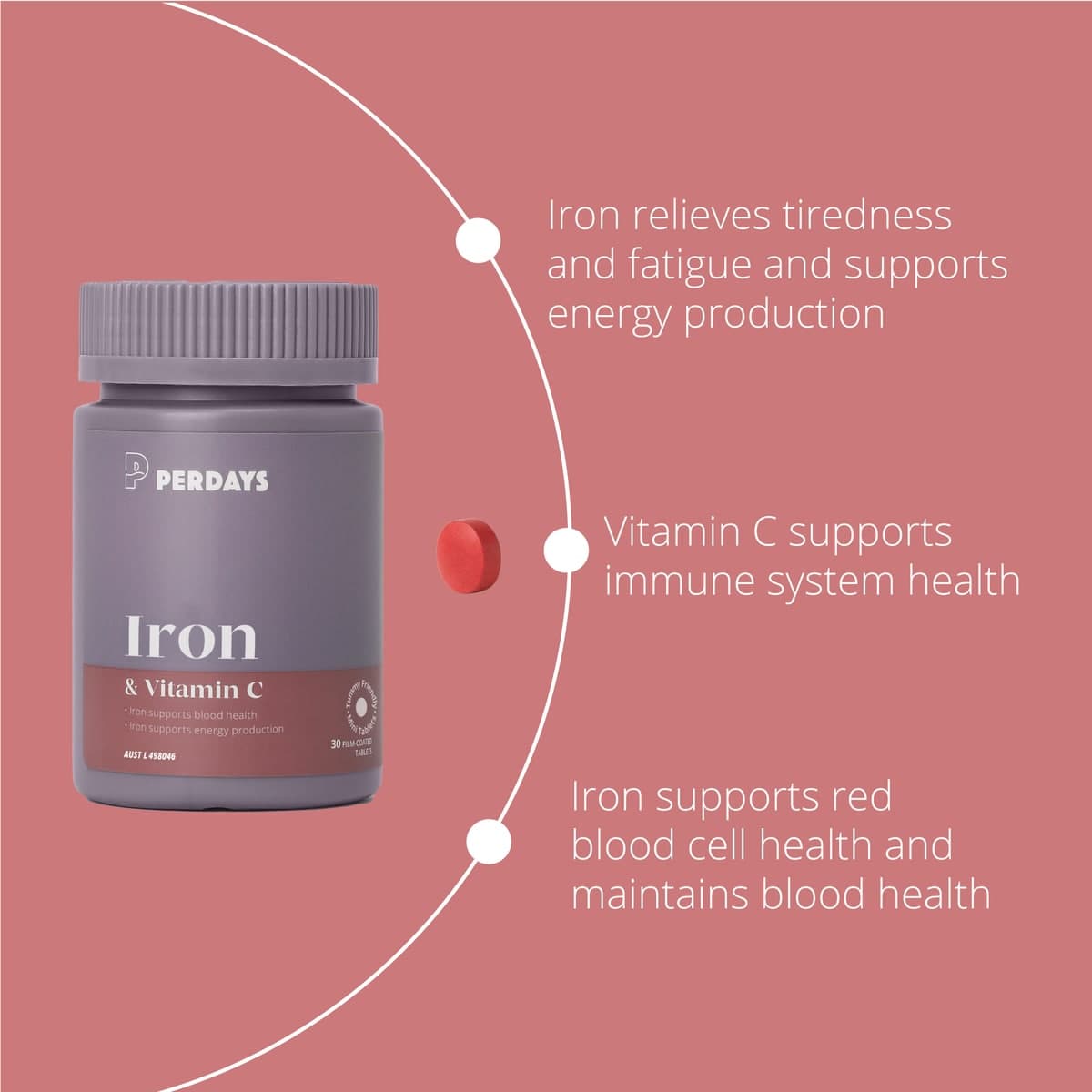 Thumbnail Perdays Iron & Vitamin C 30 Tablets