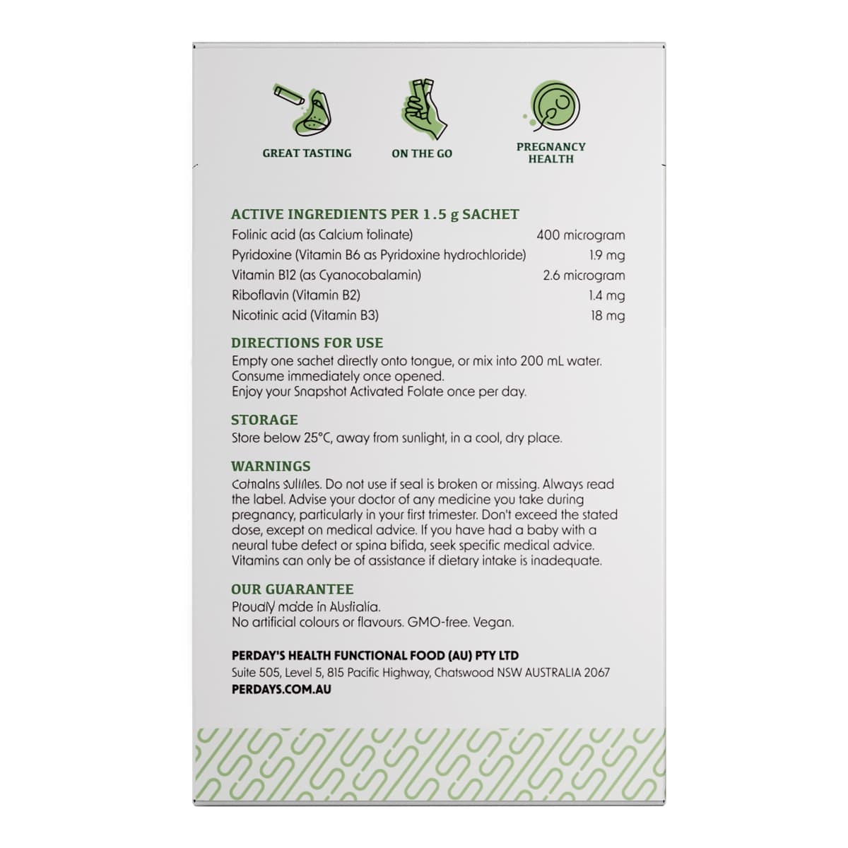 Thumbnail Perdays SnapShot Activated Folate Zesty Mojito Flavour 20 x 1.5g Sachets