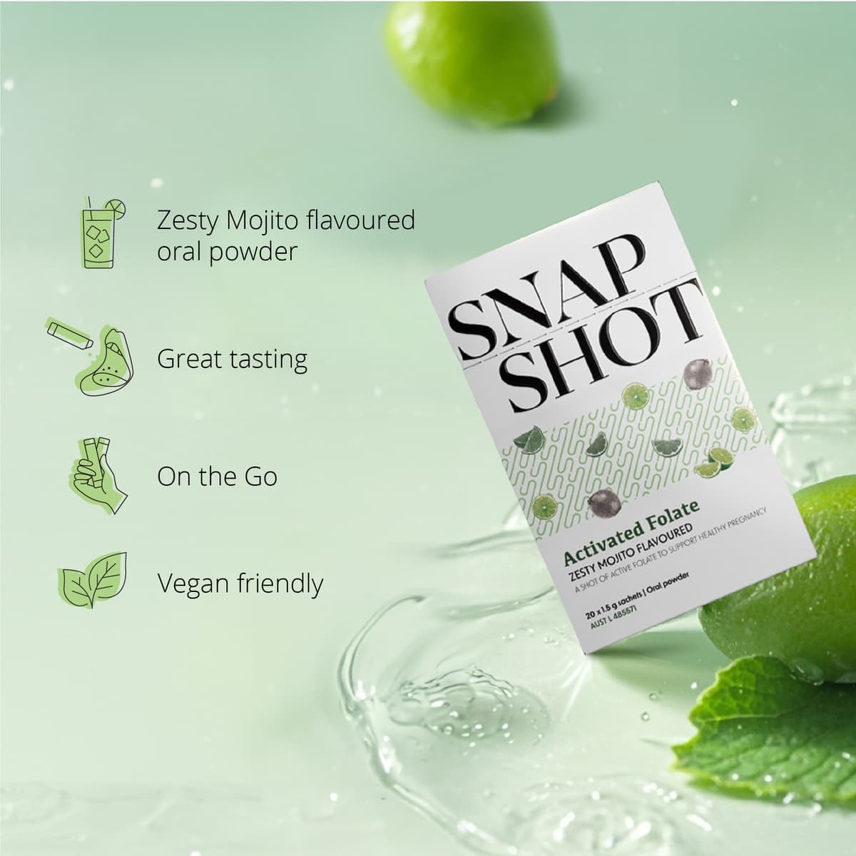 Thumbnail Perdays SnapShot Activated Folate Zesty Mojito Flavour 20 x 1.5g Sachets