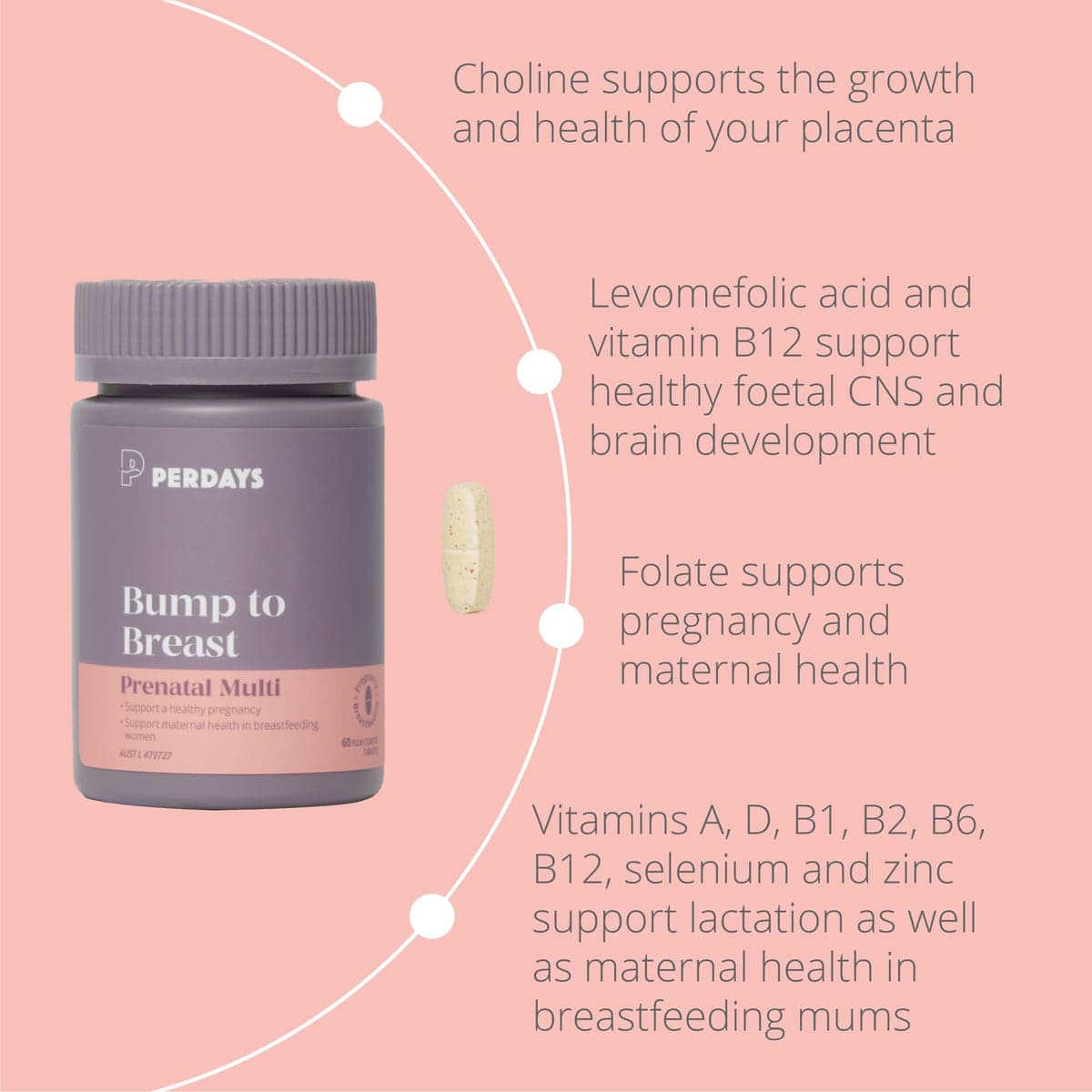 Thumbnail Perdays Bump To Breast Prenatal Multivitamins 60 Tablets
