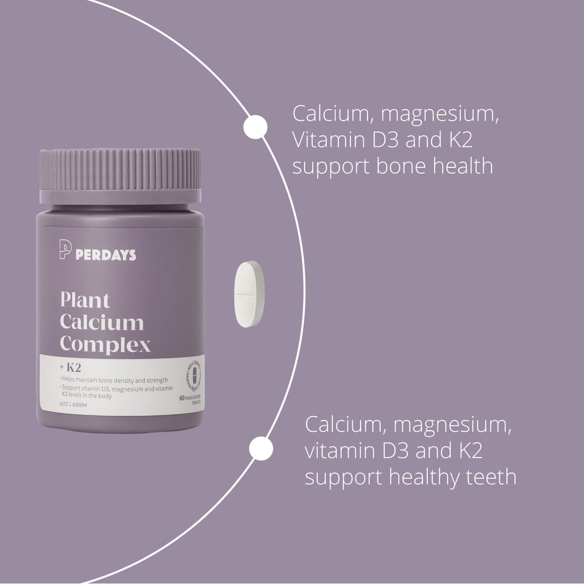 Thumbnail Perdays Plant Calcium Complex + K2 60 Tablets
