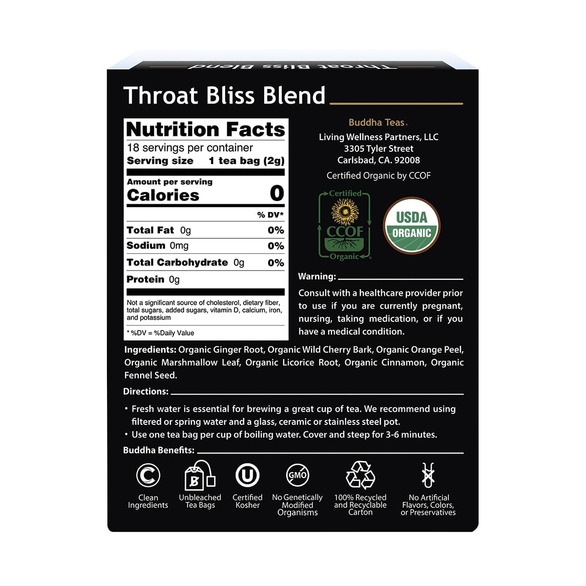 Thumbnail Buddha Teas Organic Herbal Tea Bags Throat Bliss Blend 18 Pack