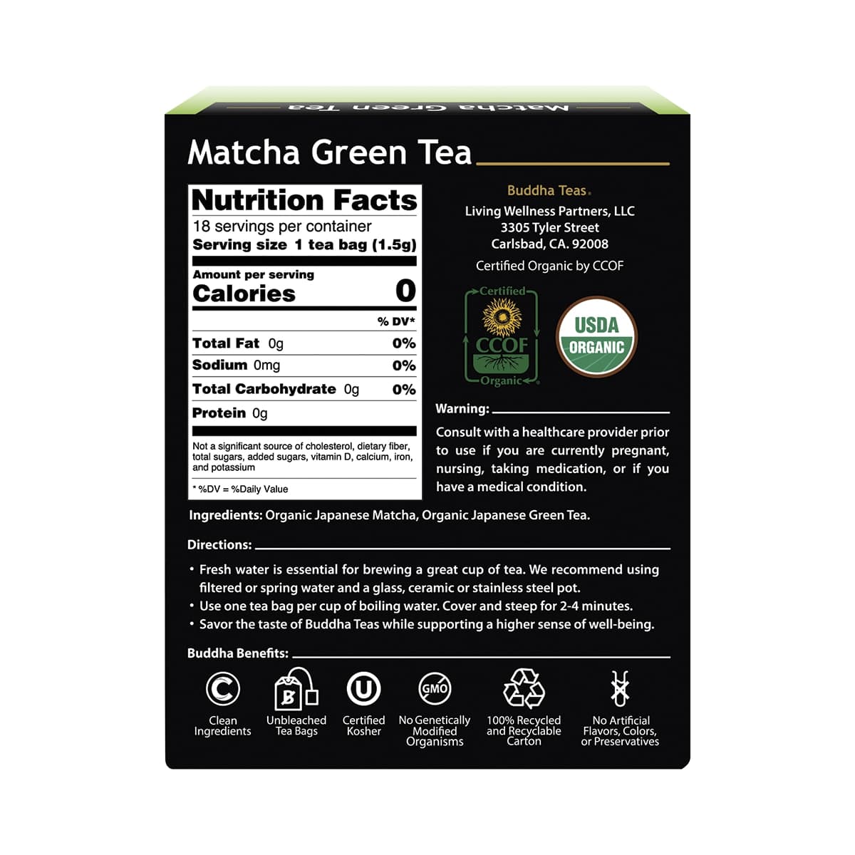 Thumbnail Buddha Teas Organic Tea Bags Matcha Green Tea 18 Pack