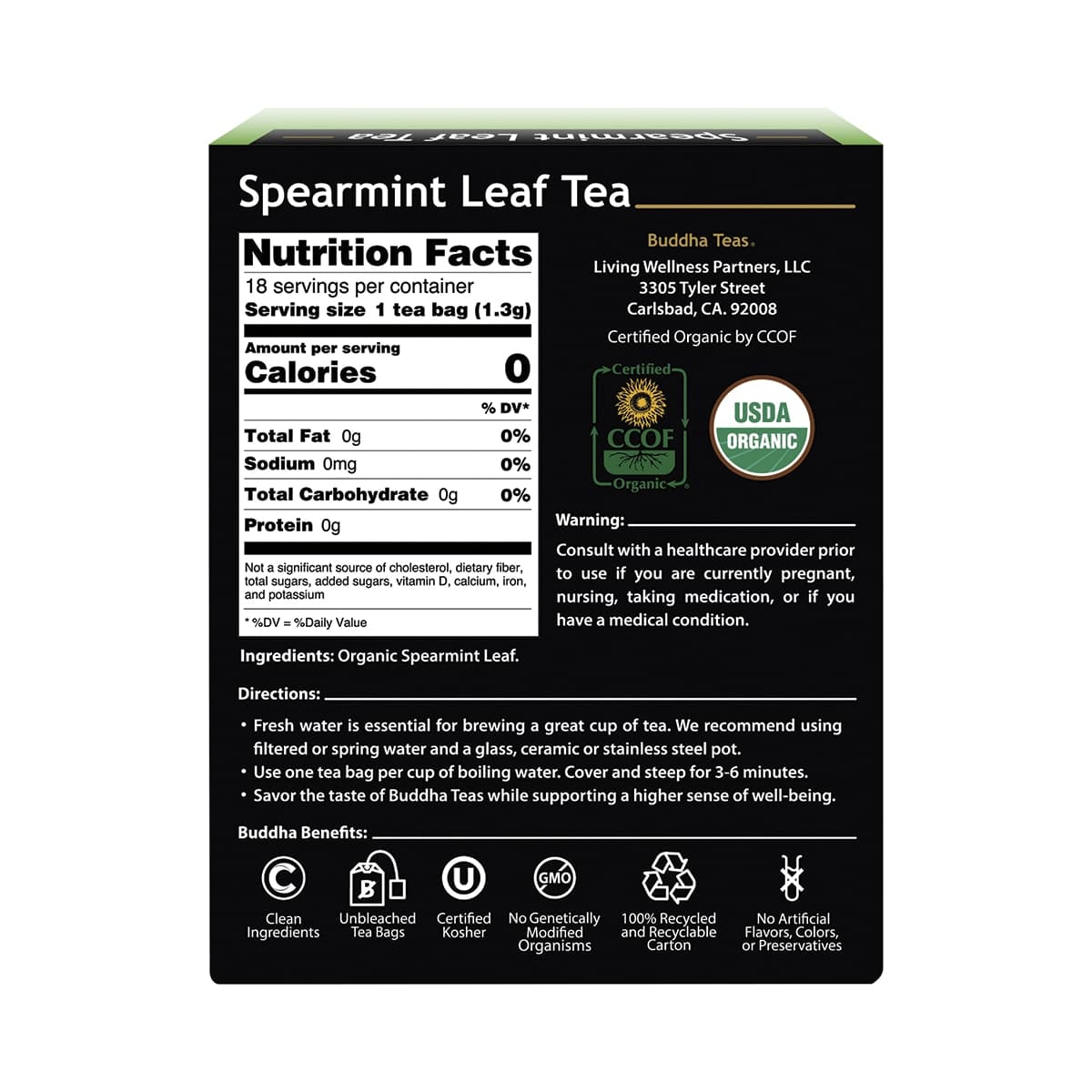 Thumbnail Buddha Teas Organic Herbal Tea Bags Spearmint Leaf Tea 18 Pack