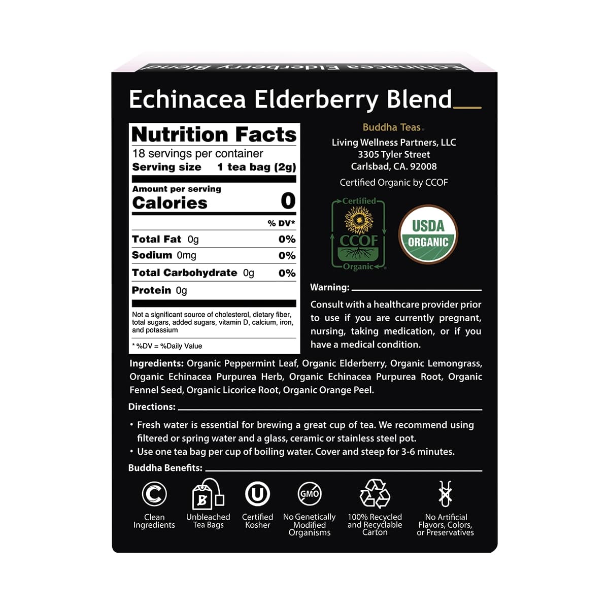 Thumbnail Buddha Teas Organic Herbal Tea Bags Echinacea Elderberry Blend 18 Pack