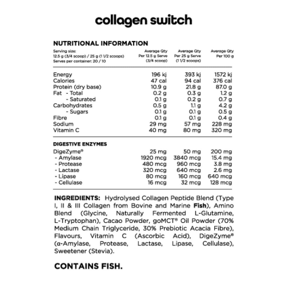 Thumbnail Switch Nutrition Collagen Hydrolysed Collagen Protein Unflavoured 250g