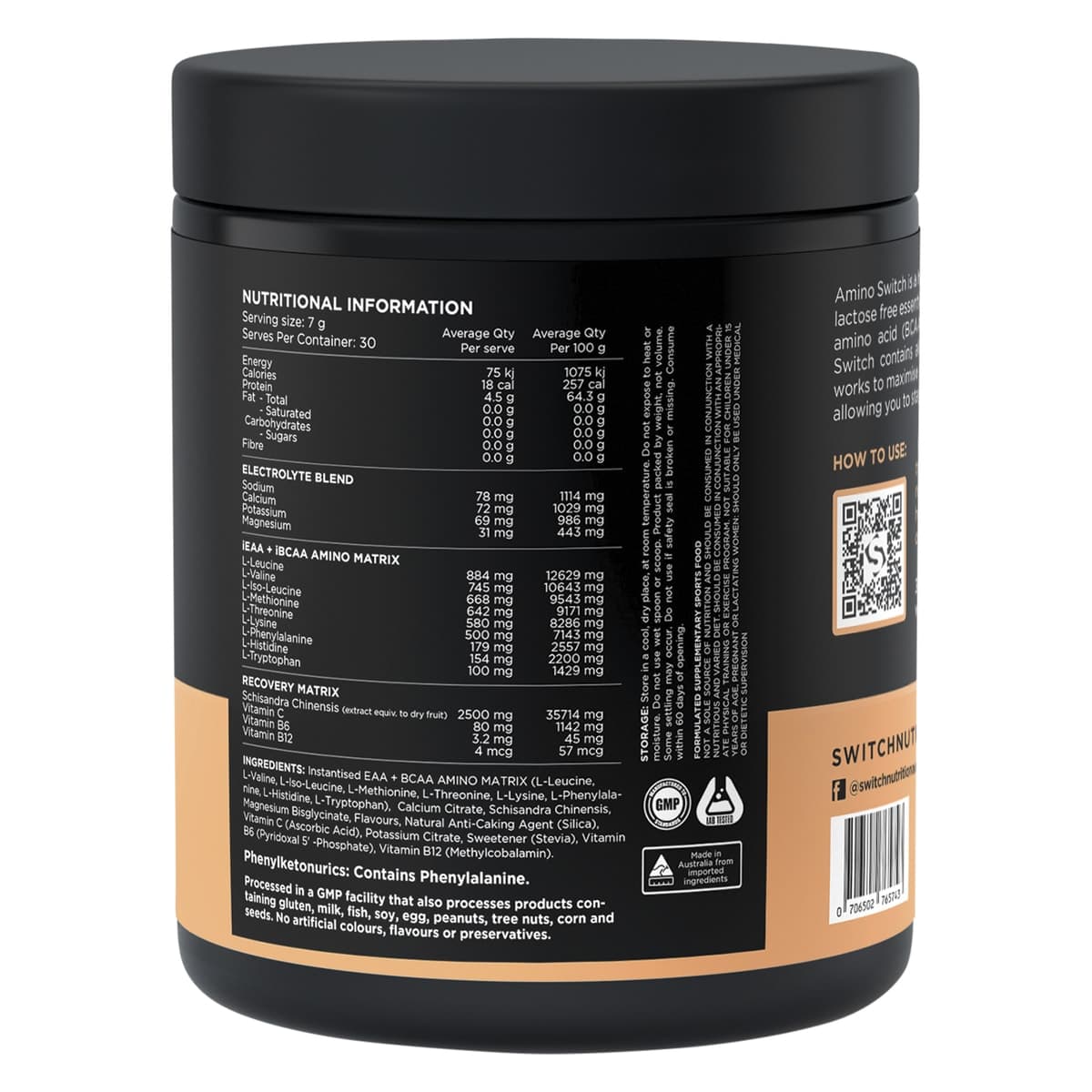 Thumbnail Switch Nutrition Amino EAA + BCAA Recovery Matrix Lemonade 210g