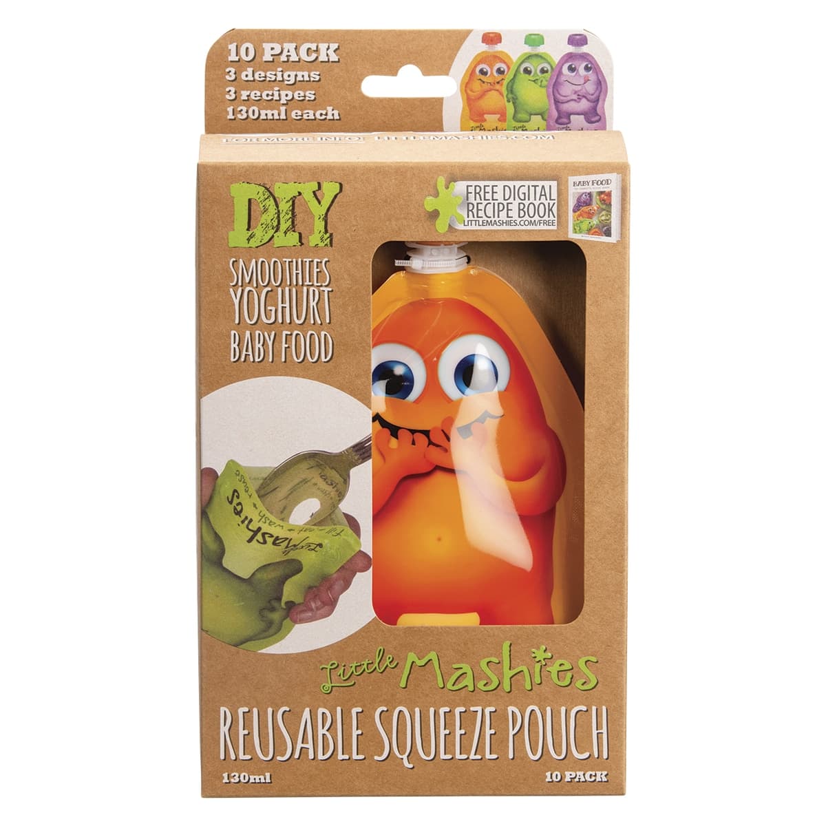 Little Mashies Reusable Squeeze Pouch Mixed Colours 10 x 130ml