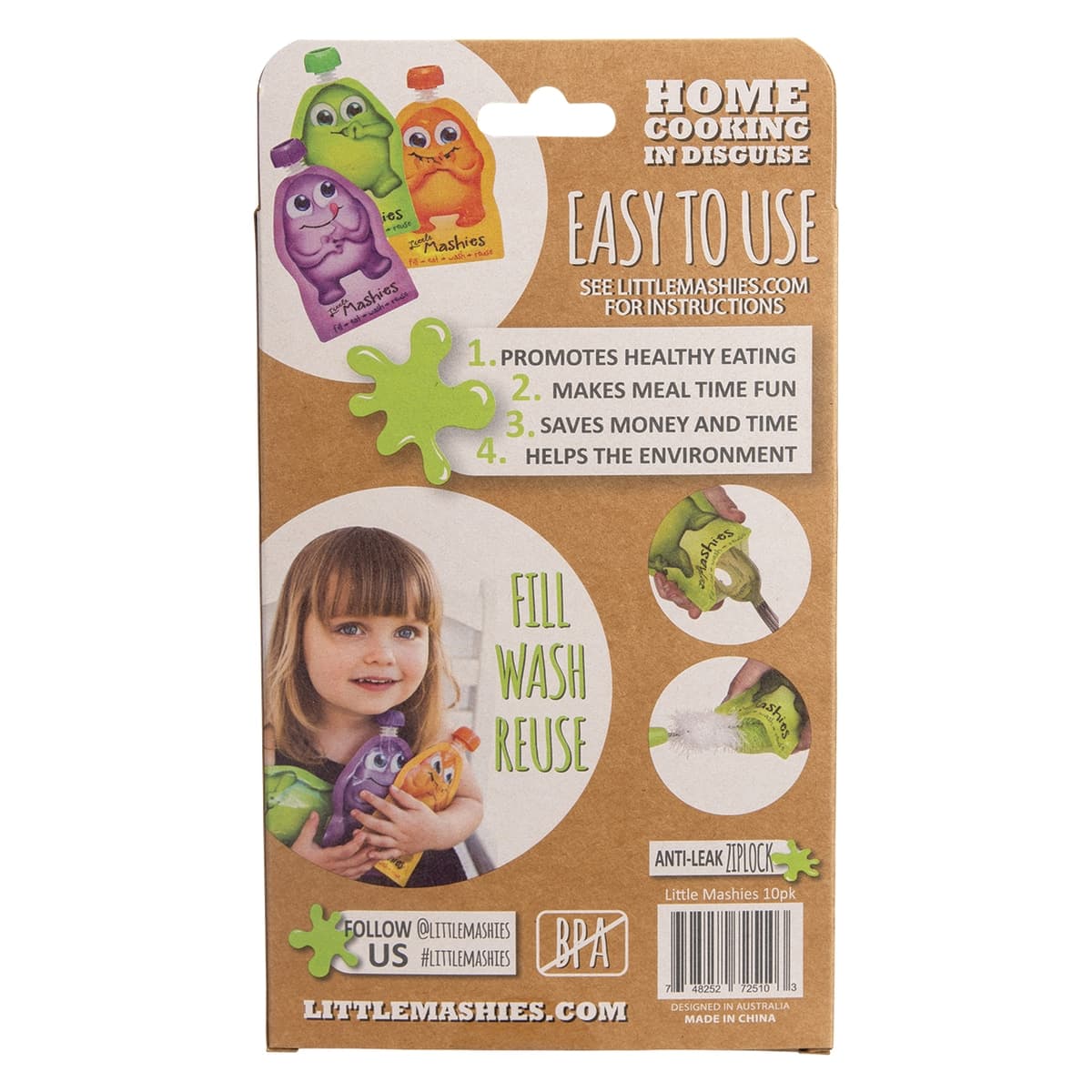 Thumbnail Little Mashies Reusable Squeeze Pouch Mixed Colours 10 x 130ml