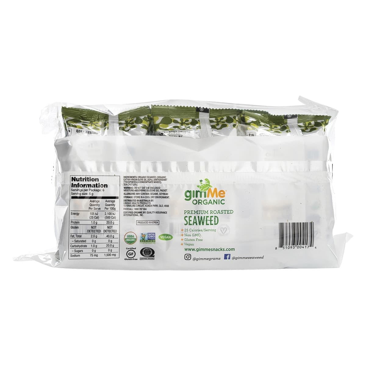 Thumbnail Gimme Roasted Seaweed Snacks Grab & Go Olive Oil 6x5g