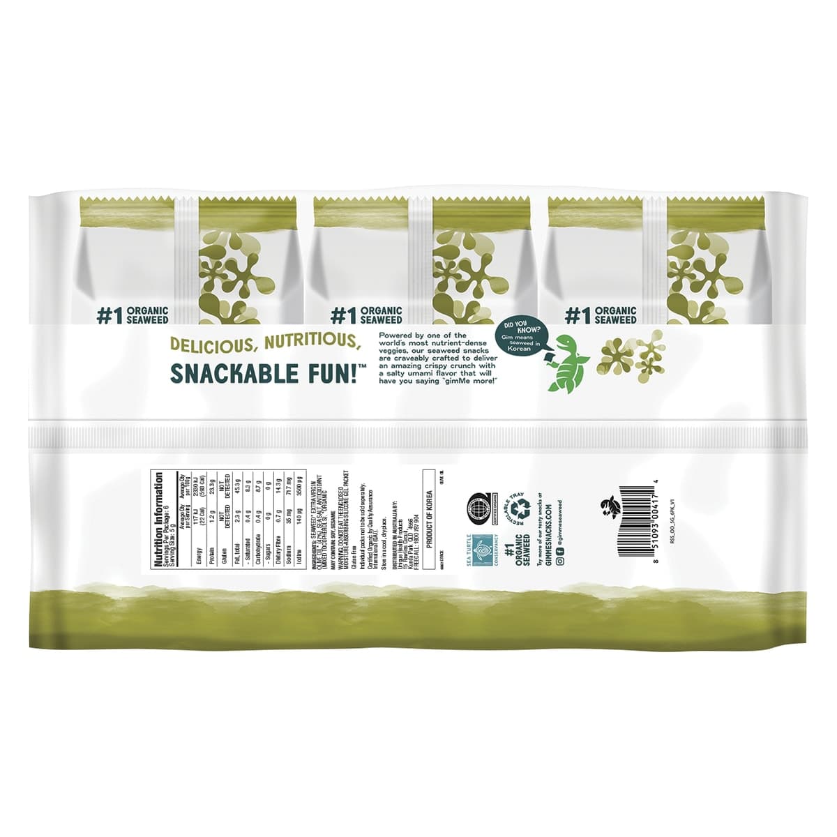 Thumbnail Gimme Roasted Seaweed Snacks Grab & Go Olive Oil 6x5g