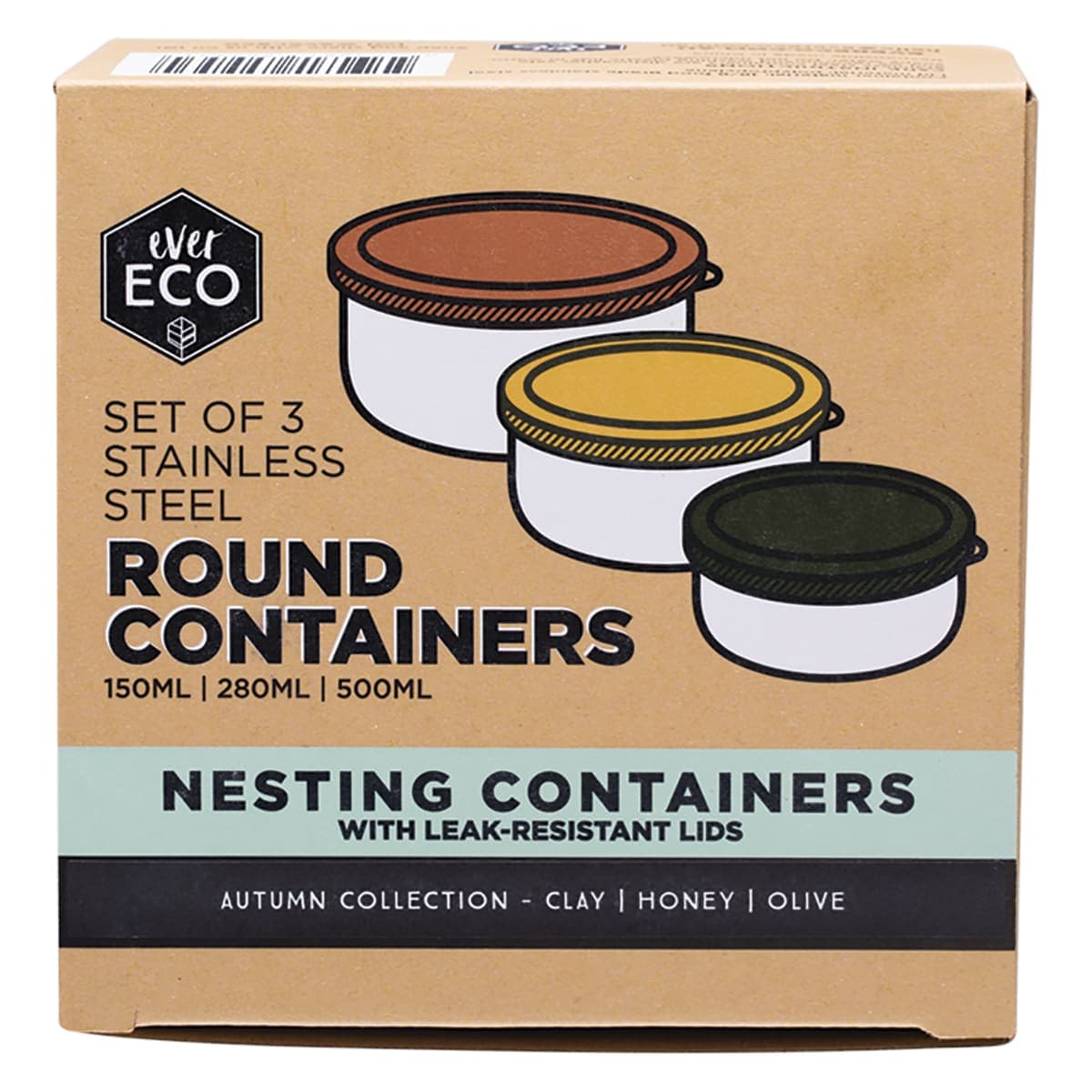 Thumbnail Ever Eco Stainless Steel Round Nesting Containers Autumn Collection 3 Pack