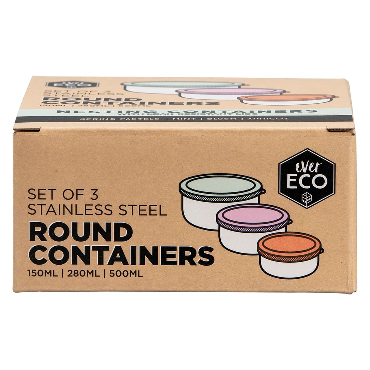 Thumbnail Ever Eco Stainless Steel Round Food Containers + Lids Pastels 3 Pack