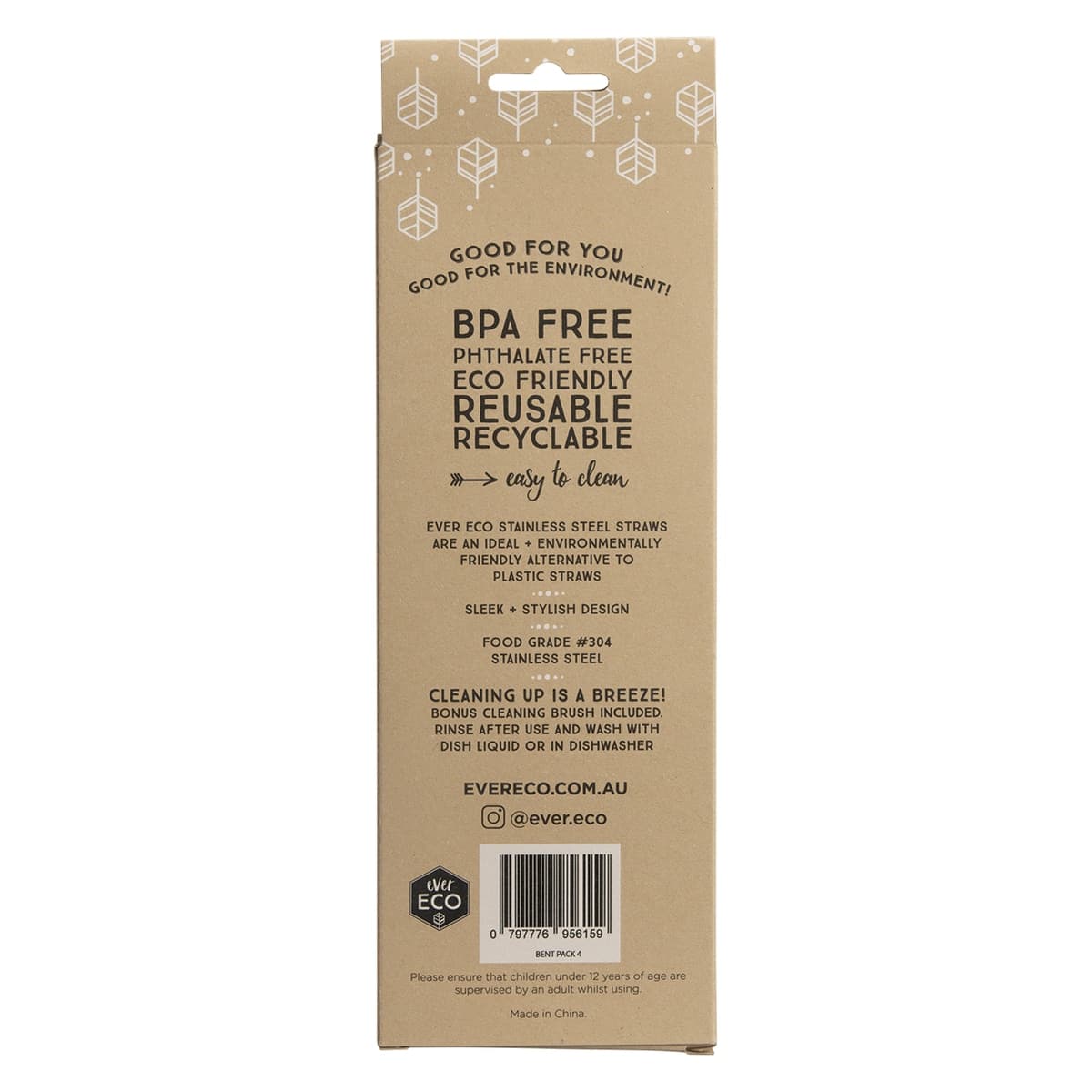 Thumbnail Ever Eco Stainless Steel Drinking Straws Bent 4 Pack