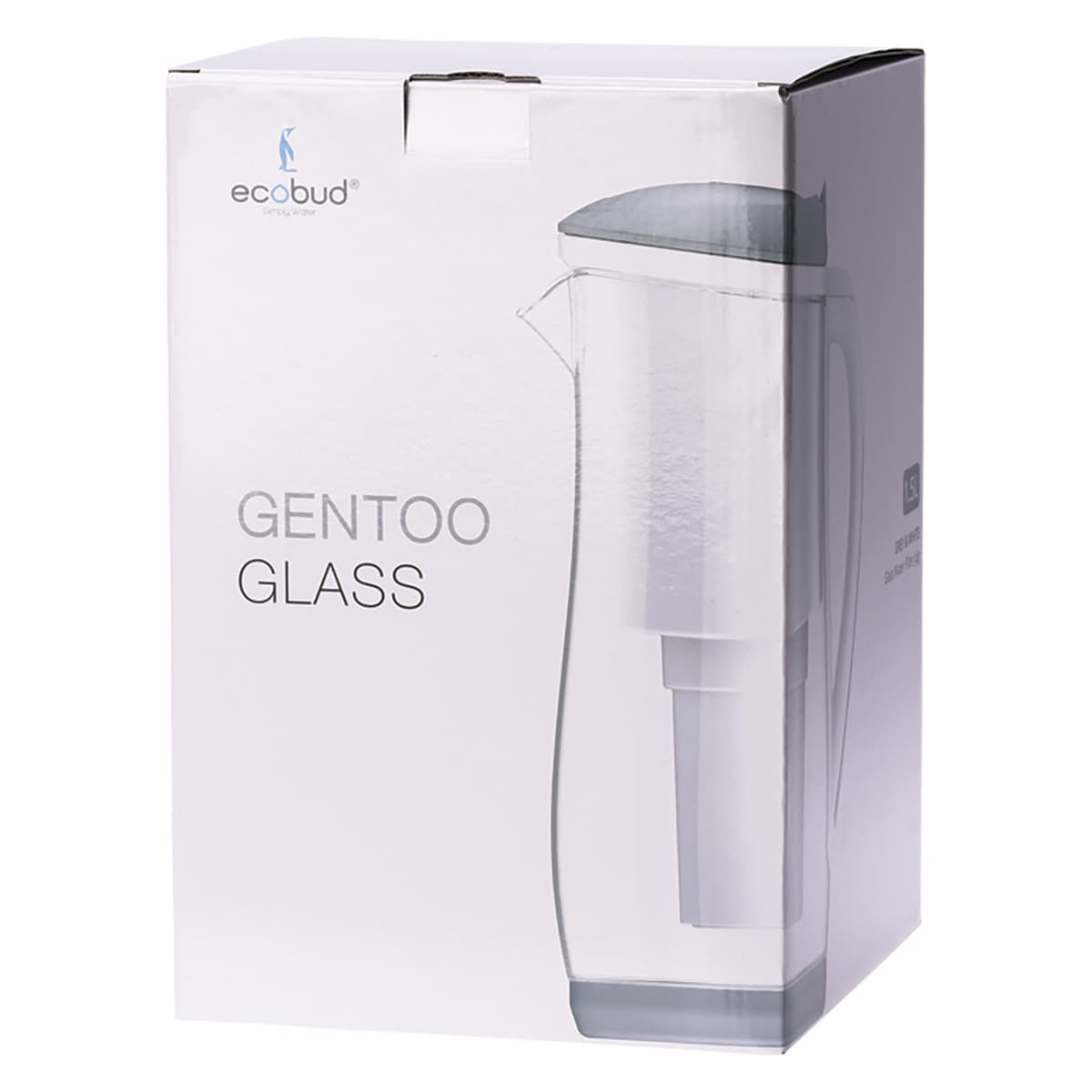Thumbnail Ecobud Gentoo Glass Alkaline Water Filter Jug Grey & White 1.5L + 1 Cartridge