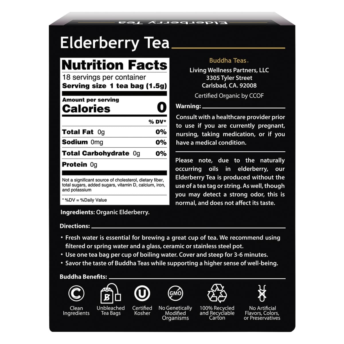 Thumbnail Buddha Teas Organic Herbal Elderberry Tea 18 Pack