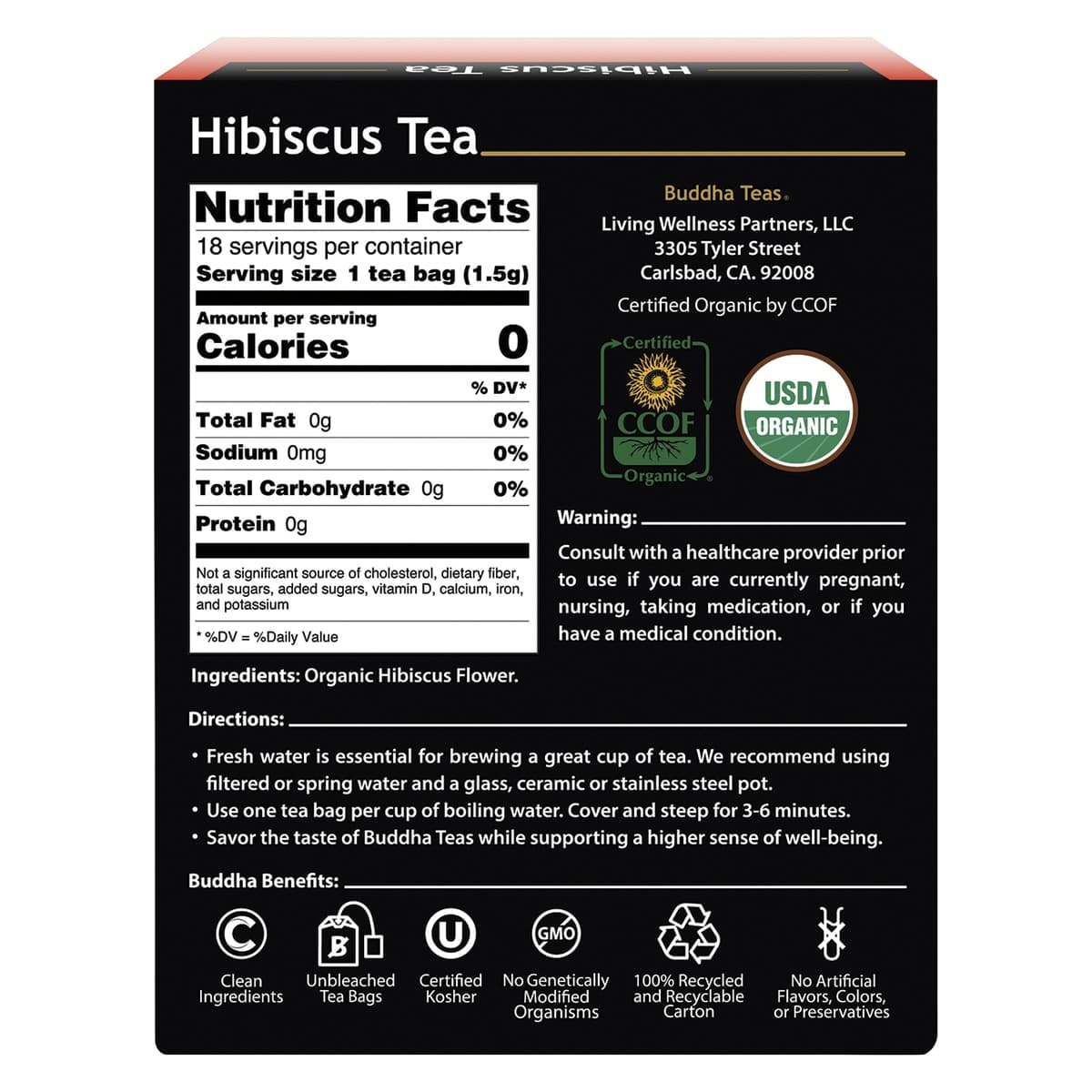 Thumbnail Buddha Teas Organic Herbal Hibiscus Tea Bags 18 Pack