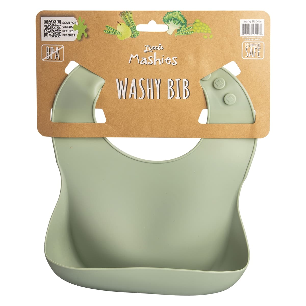 Thumbnail Little Mashies Silicone Washy Bib Olive