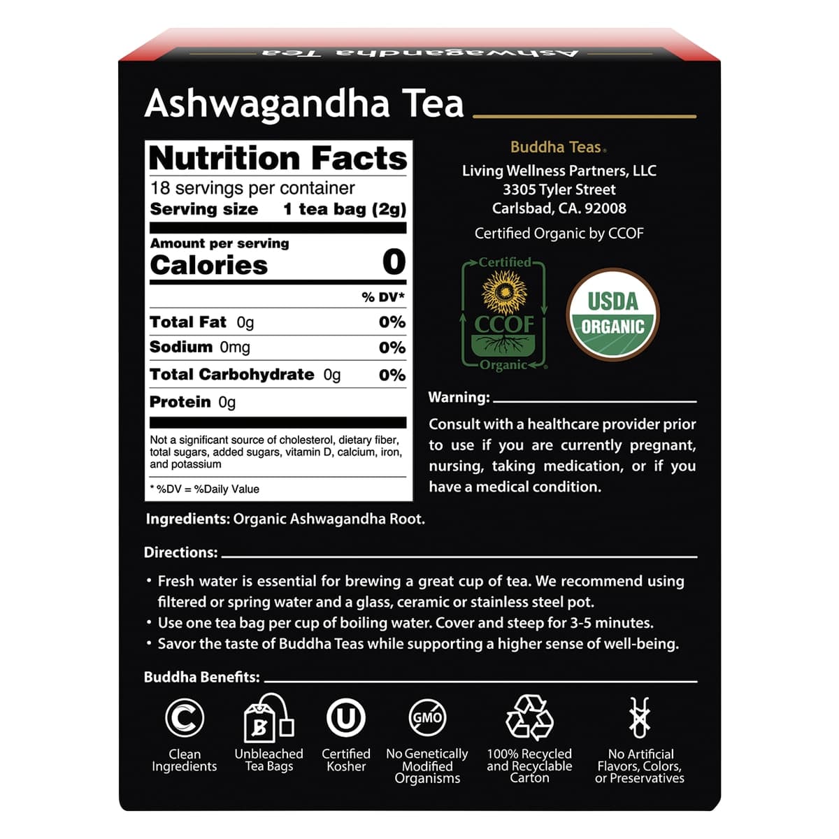 Thumbnail Buddha Teas Organic Herbal Ashwagandha Tea 18 Pack