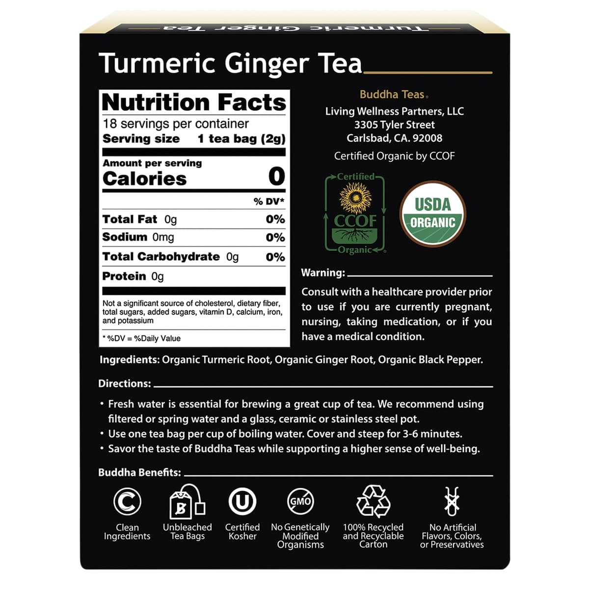 Thumbnail Buddha Teas Organic Turmeric Ginger Tea Bags 18 Pack