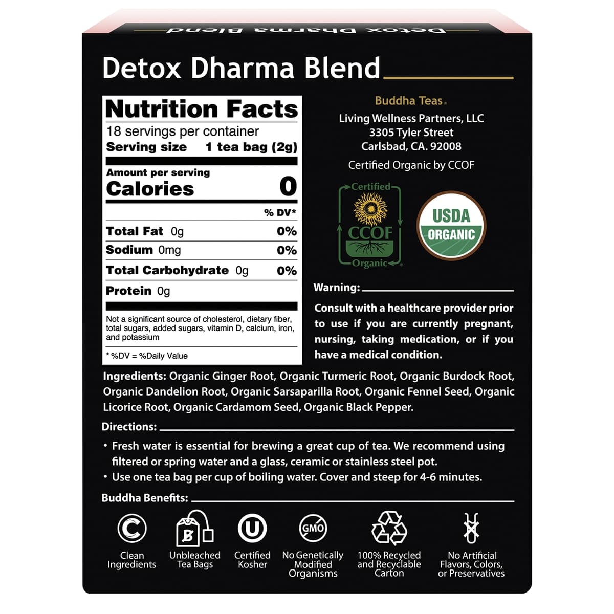Thumbnail Buddha Teas Organic Herbal Detox Dharma Blend Tea 18 Pack
