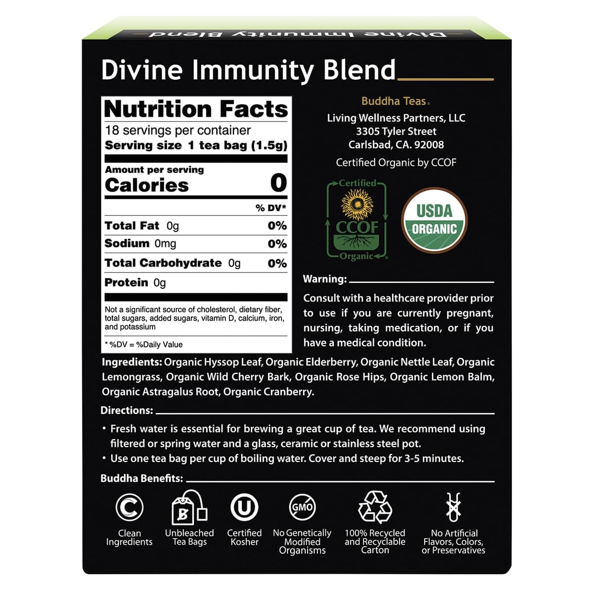 Thumbnail Buddha Teas Organic Herbal Divine Immunity Blend Tea 18 Pack