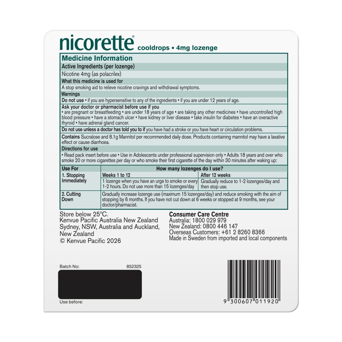 Thumbnail Nicorette Cooldrops Quit Smoking Nicotine Lozenges Icy Mint 4mg 160 Pack