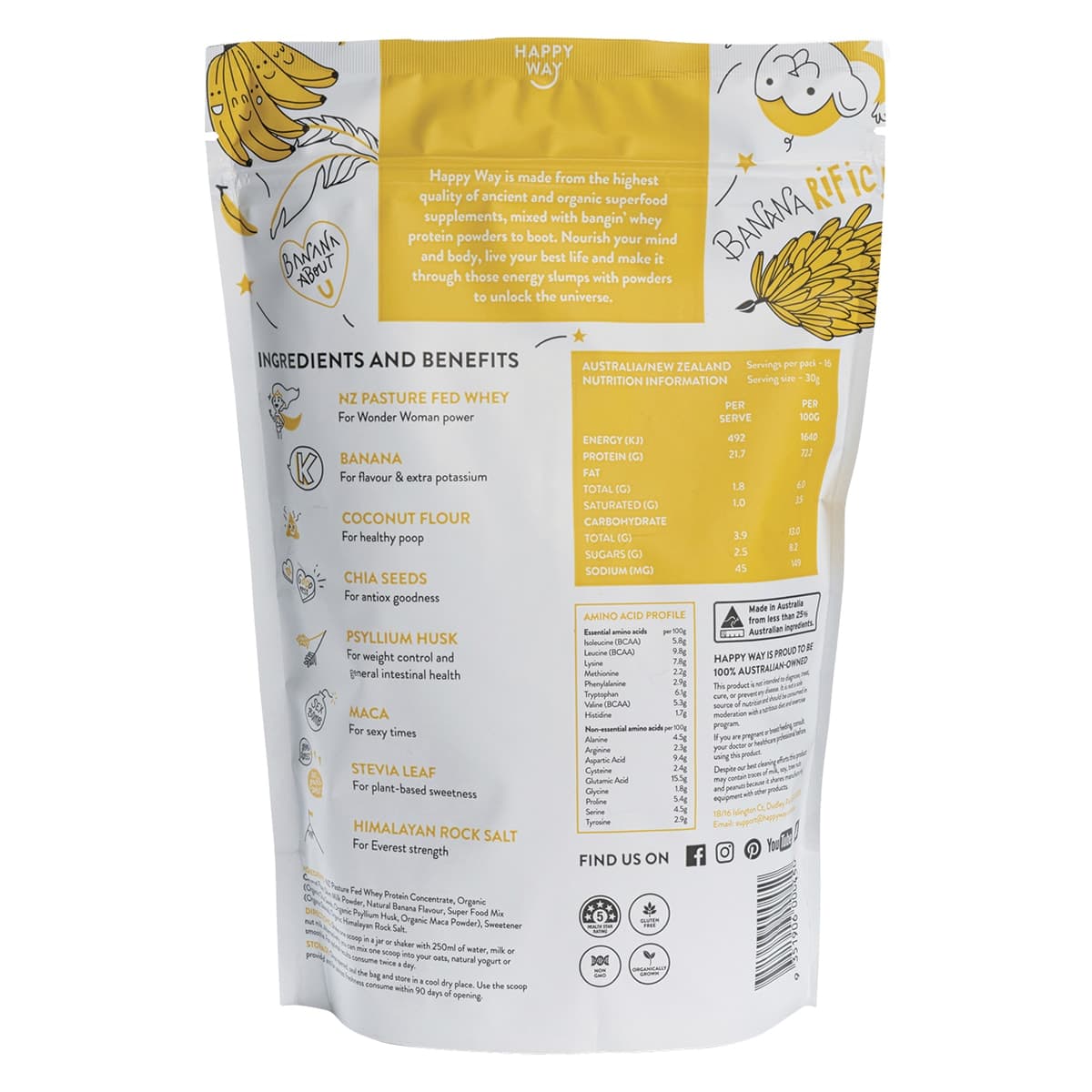 Thumbnail Happy Way Whey Protein Powder Banana 500g