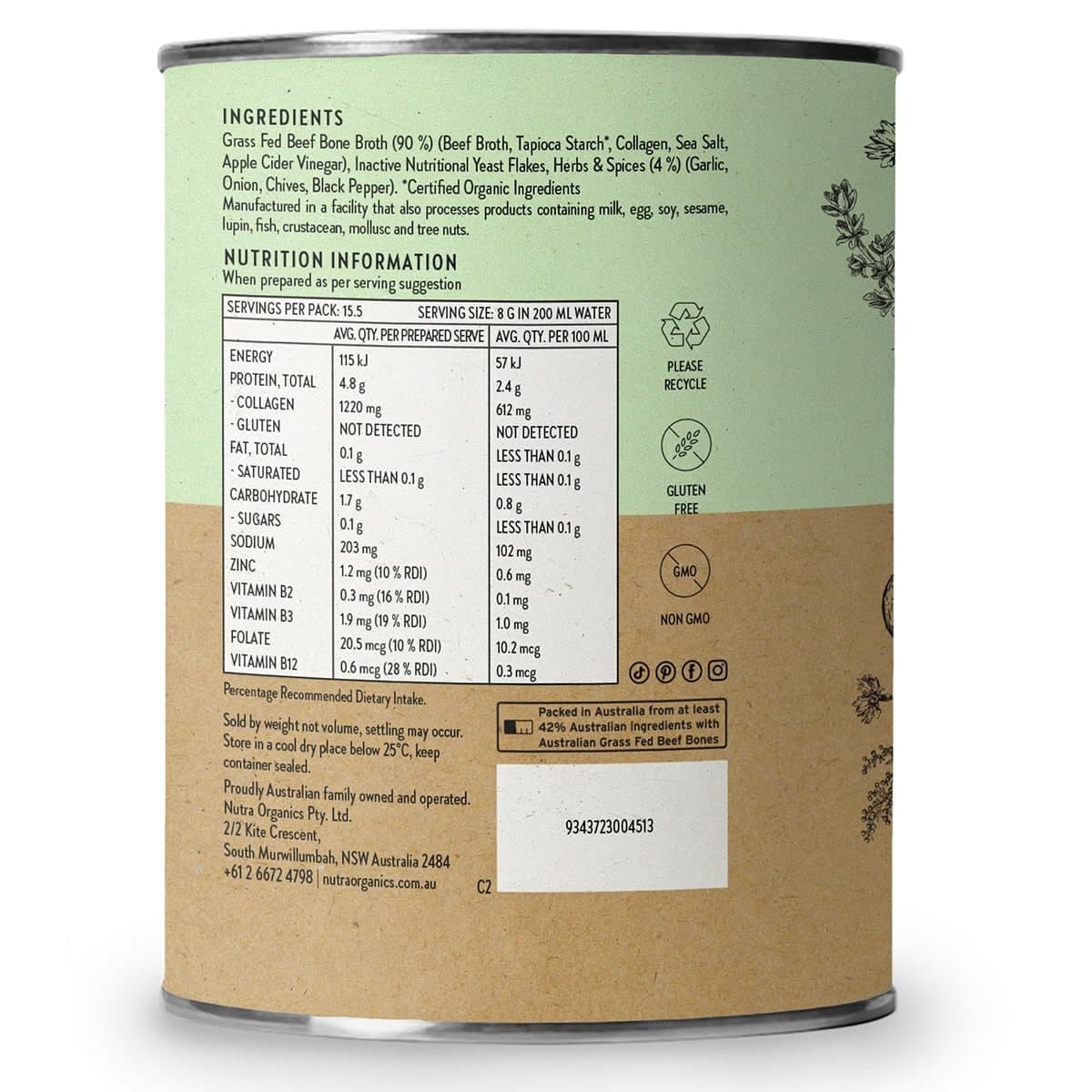 Thumbnail Nutra Naturals Beef Bone Broth Powder Garden Herb 125g